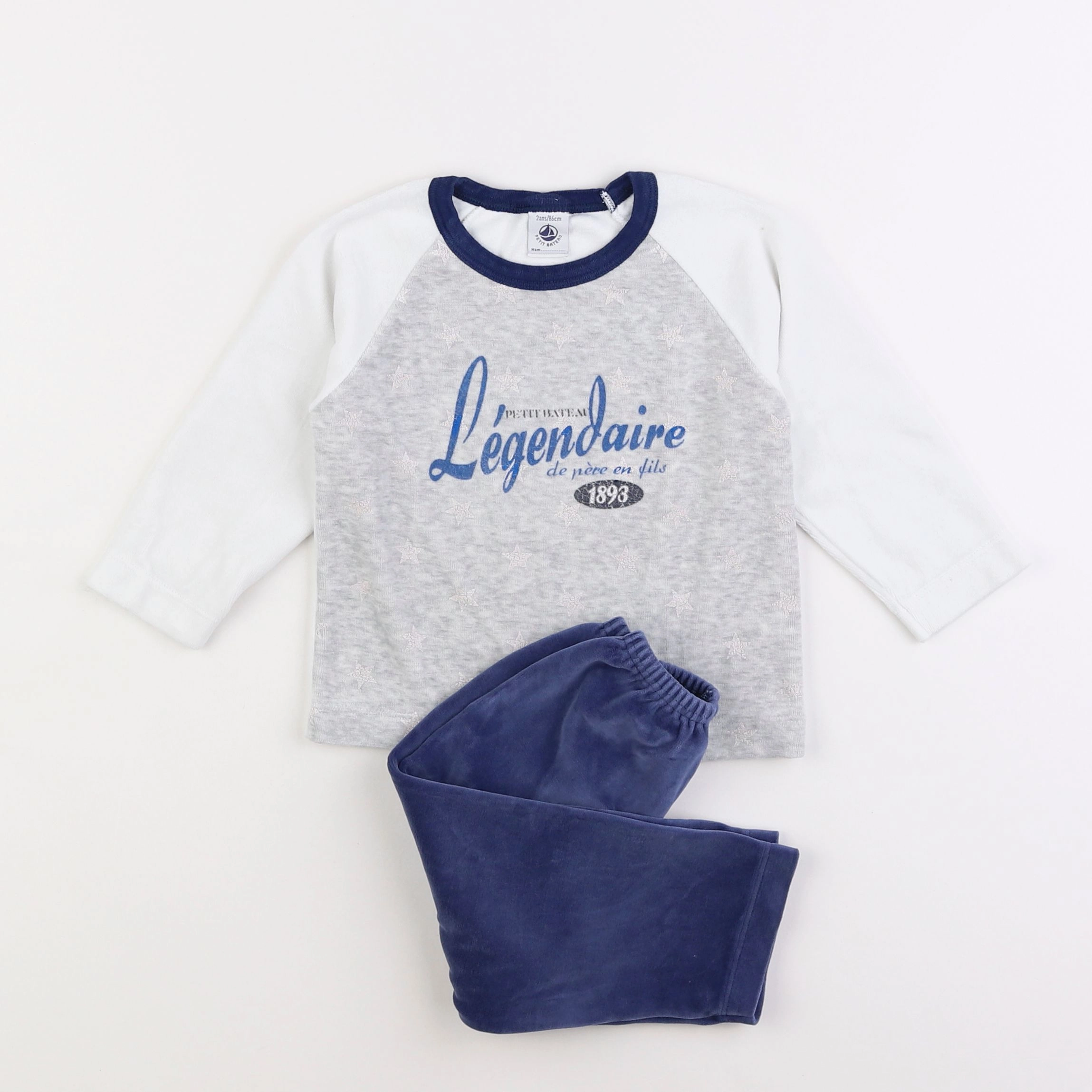 Petit Bateau - pyjama velours bleu - 2 ans