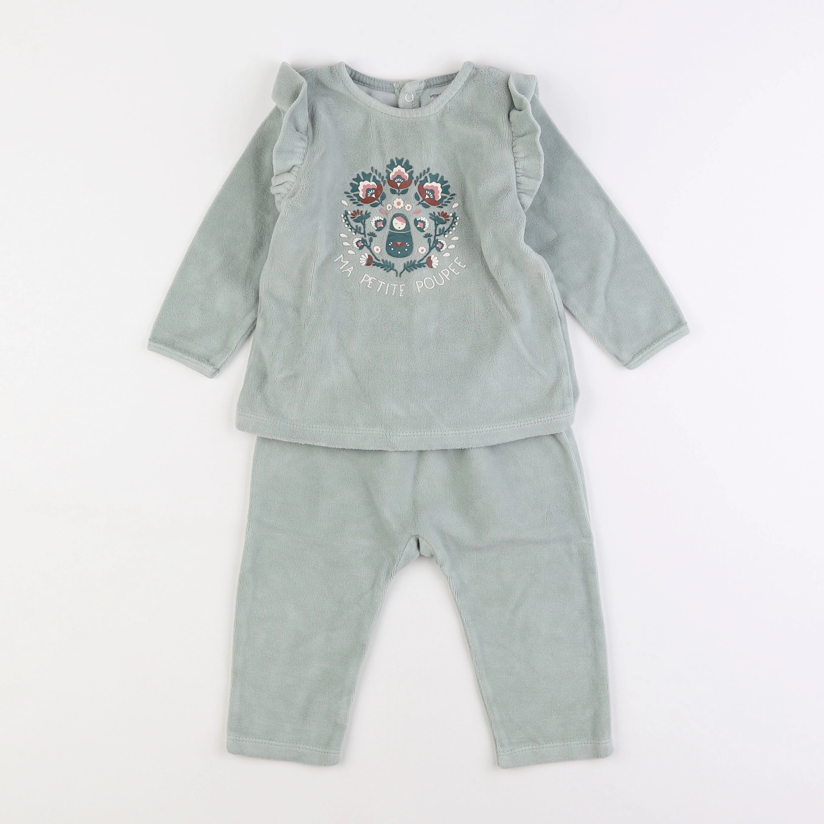 Vertbaudet - pyjama velours vert - 18 mois