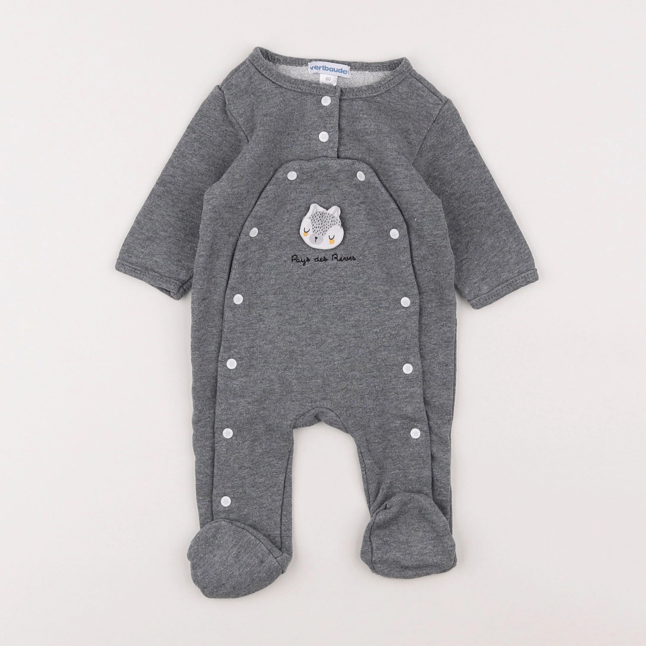 Vertbaudet - pyjama coton gris - 3 mois