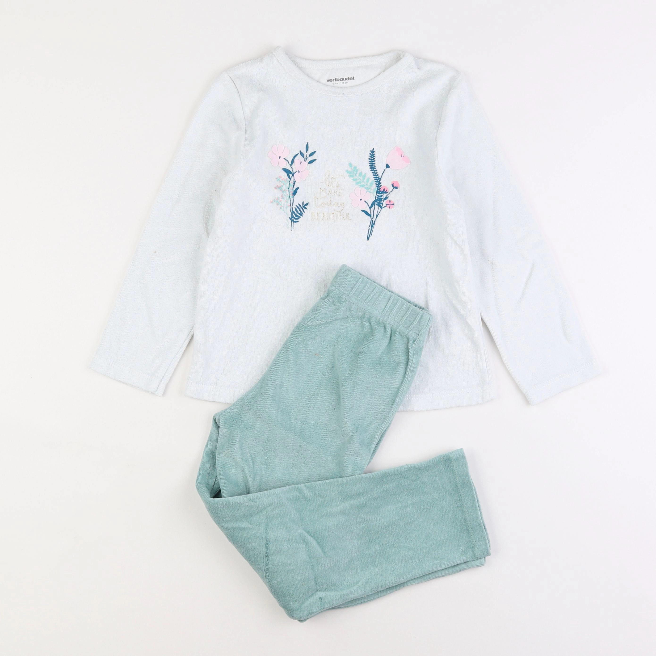 Vertbaudet - pyjama velours blanc, vert - 6 ans