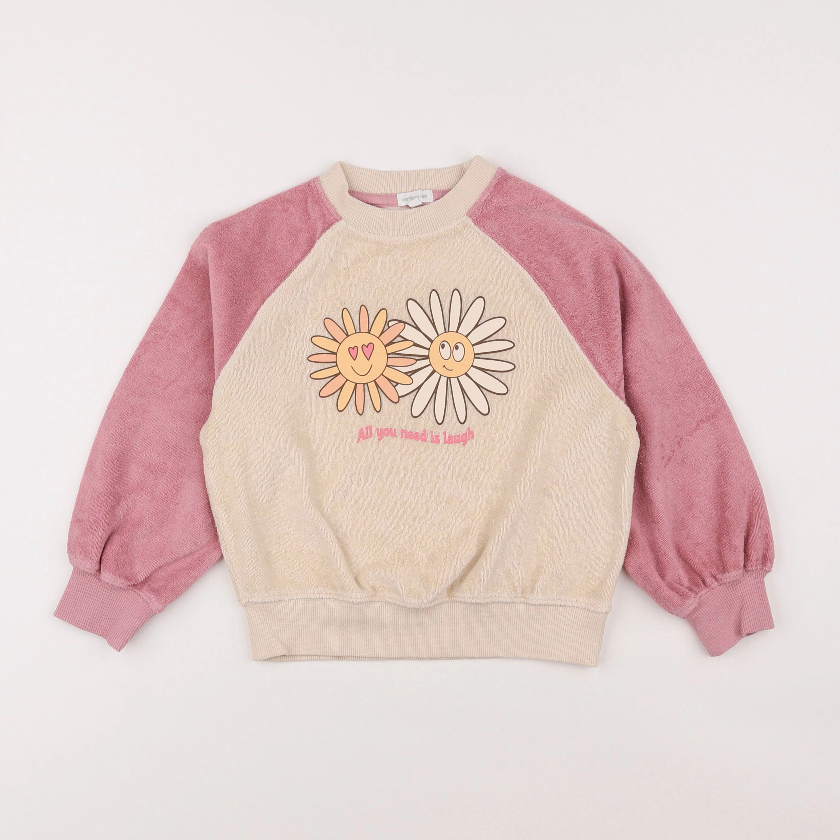 Vertbaudet - sweat beige, rose - 6 ans