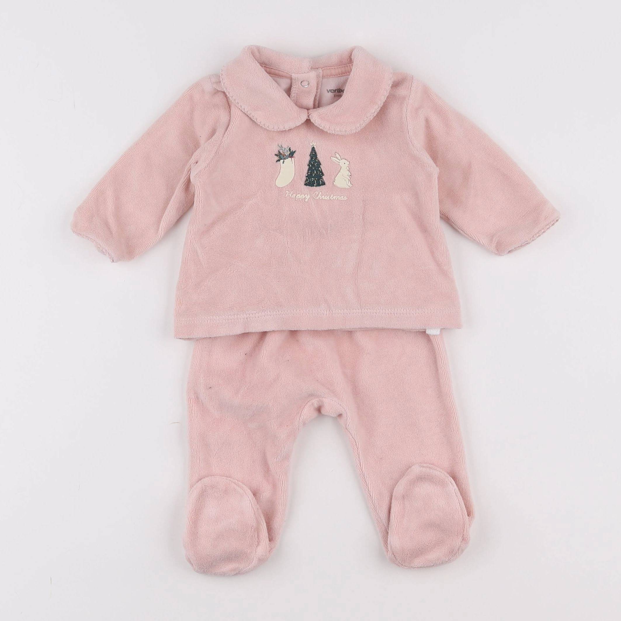 Vertbaudet - pyjama velours rose - 3 mois