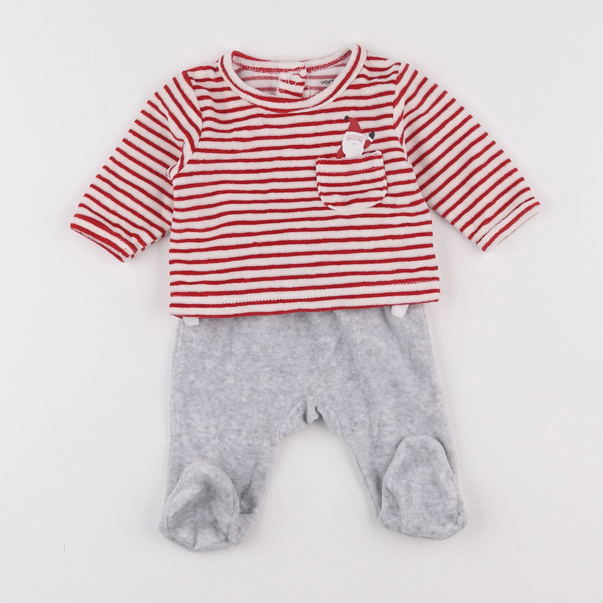 Vertbaudet - pyjama velours rouge, gris - 1 mois