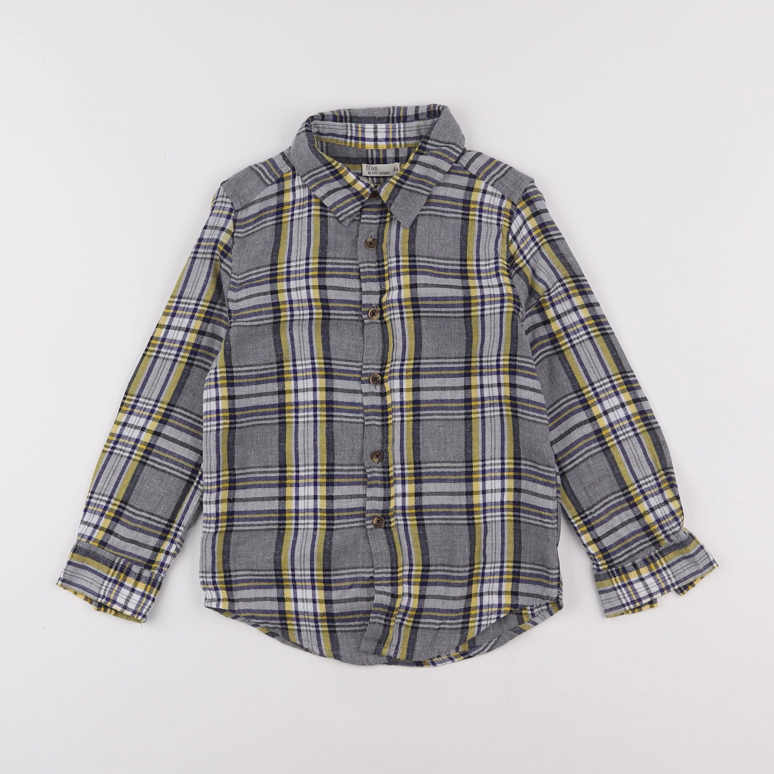 Little Cigogne - chemise gris, jaune - 4 ans