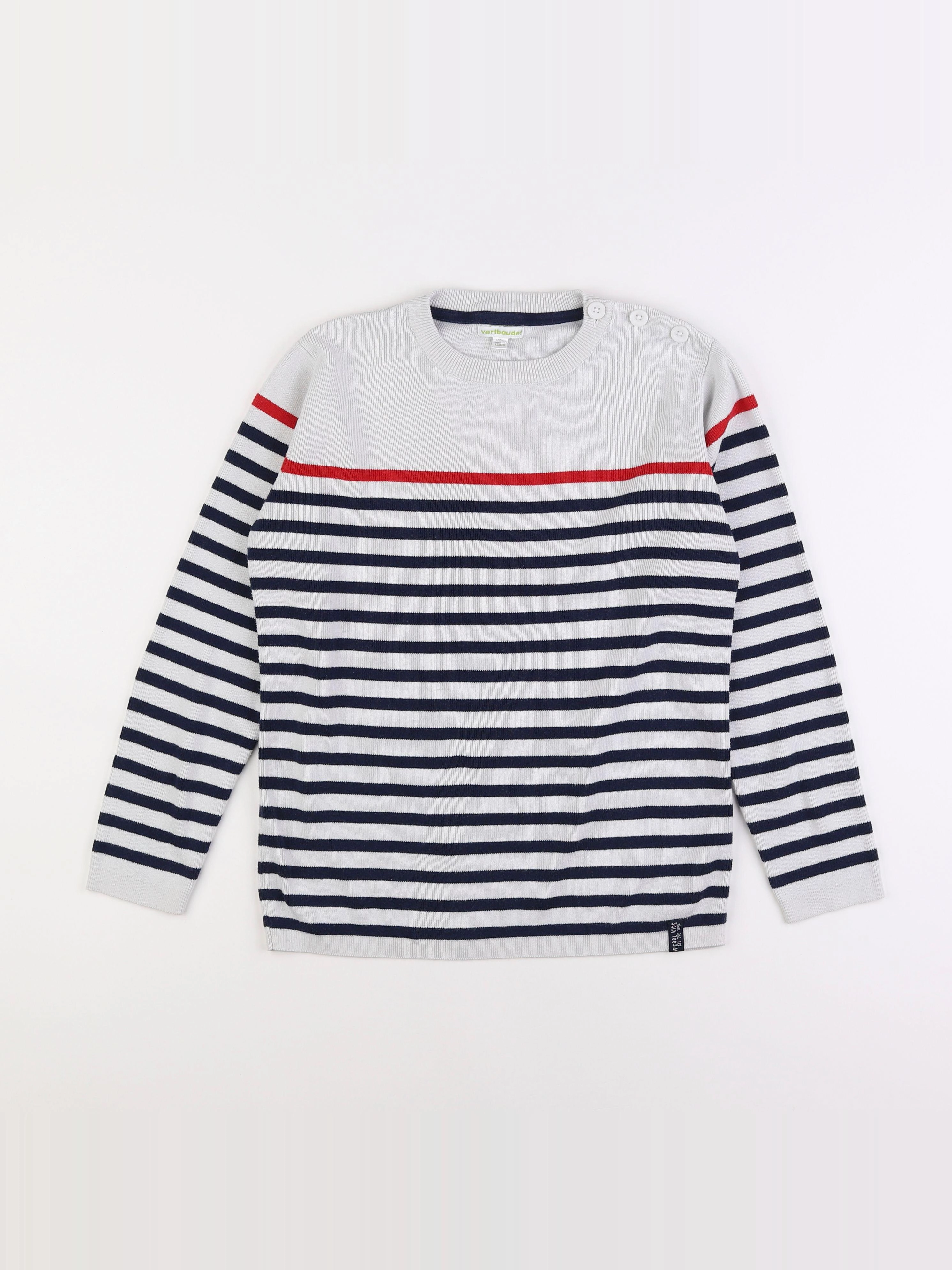 Vertbaudet - pull bleu, blanc - 12 ans
