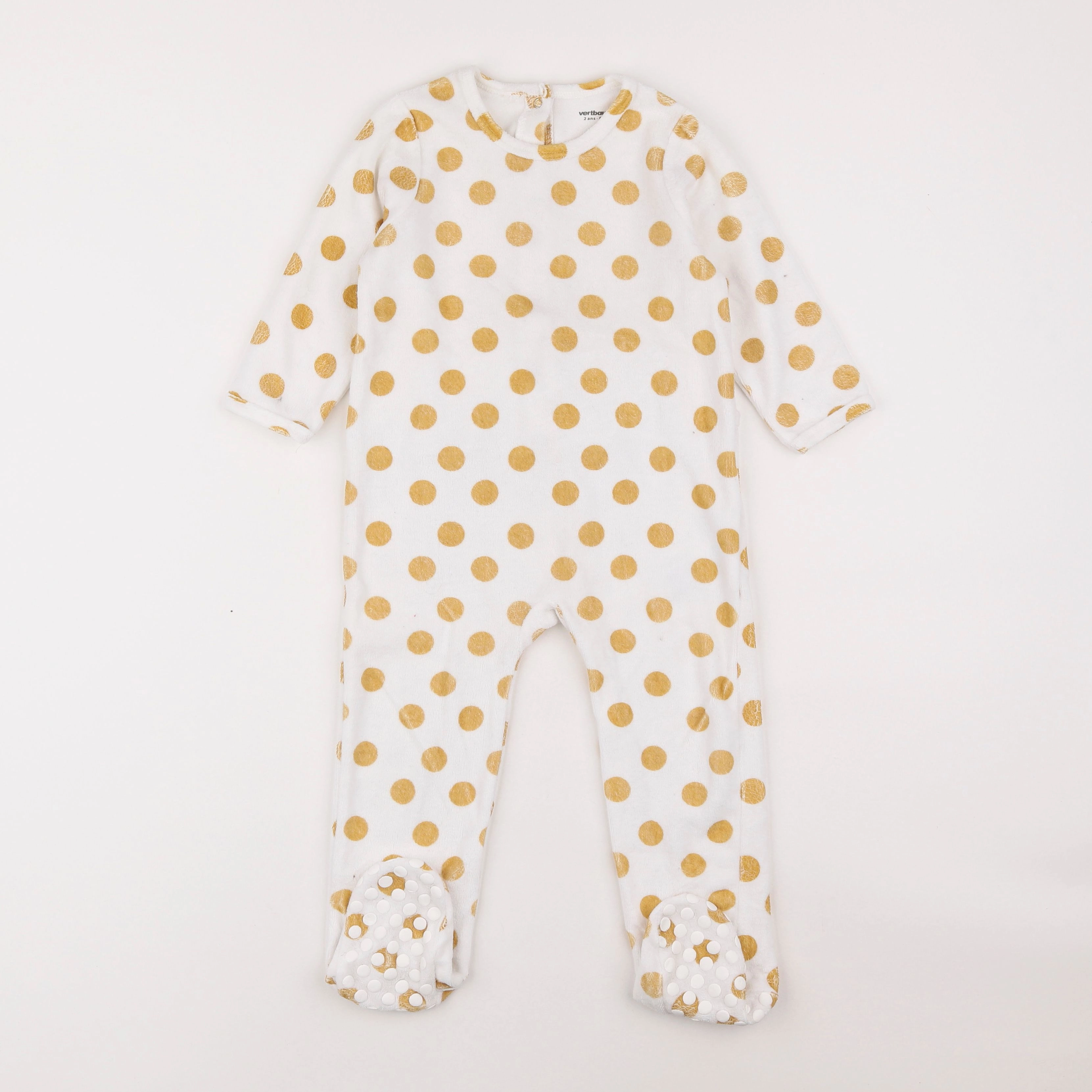 Vertbaudet - pyjama velours jaune, blanc - 2 ans