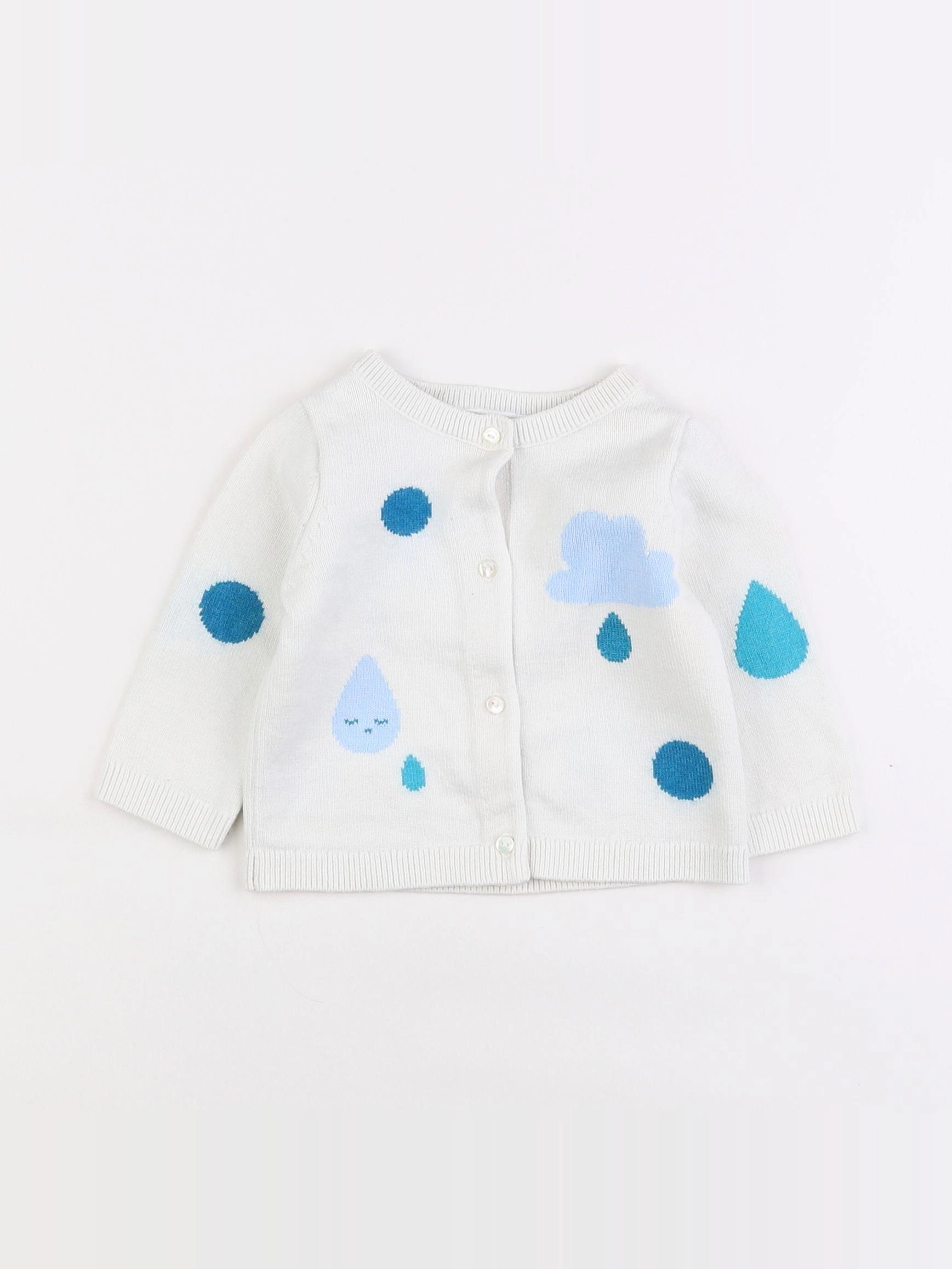 Jacadi - gilet blanc, bleu - 6 mois