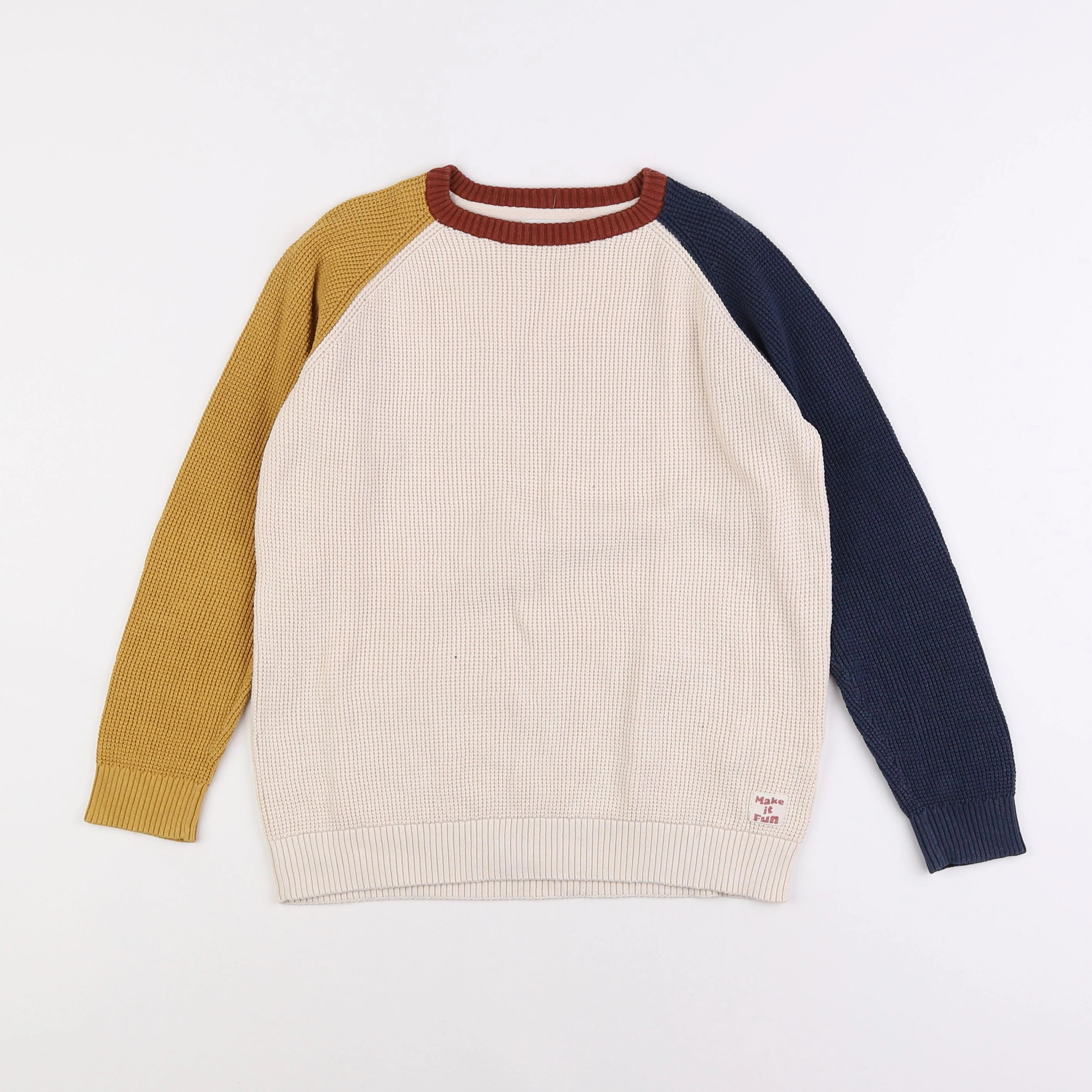 Vertbaudet - pull beige, bleu, jaune - 10 ans