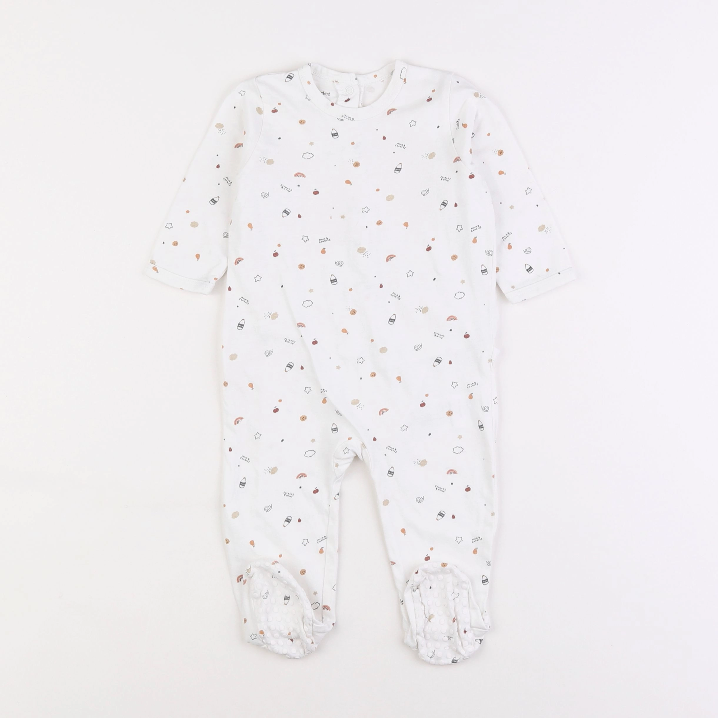 Vertbaudet - pyjama coton blanc, marron - 9 mois