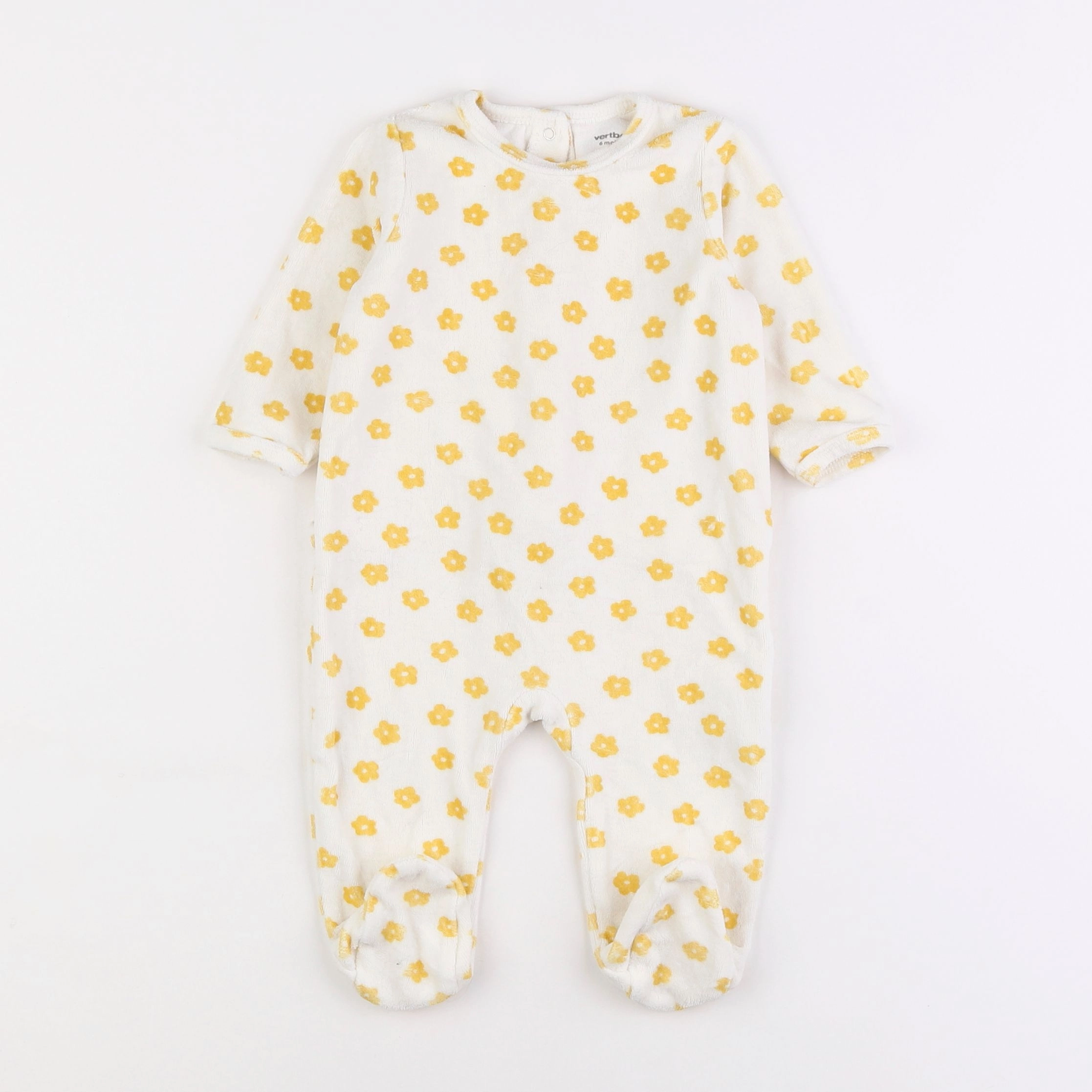 Vertbaudet - pyjama velours jaune, blanc - 6 mois