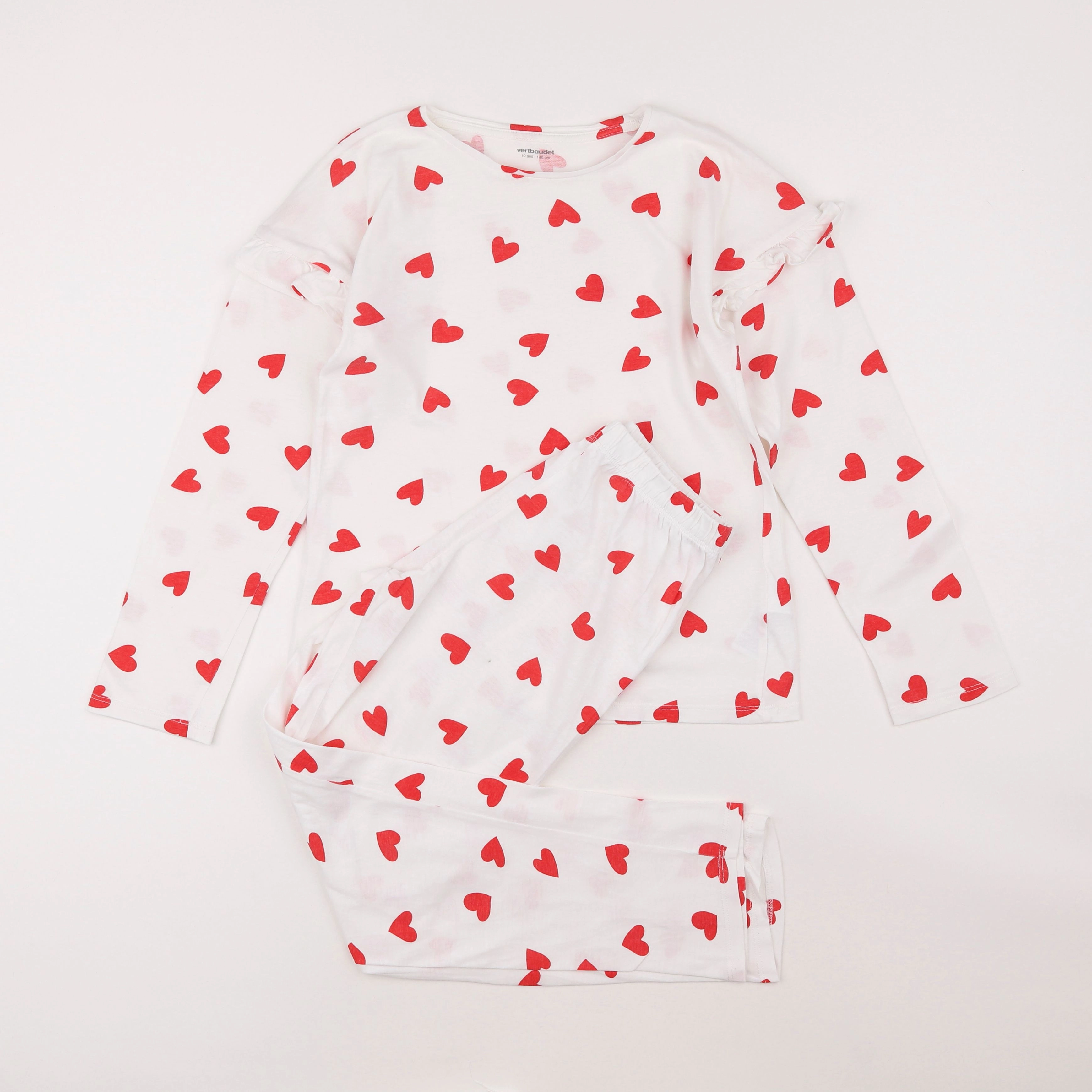 Vertbaudet - pyjama coton blanc, rouge - 10 ans