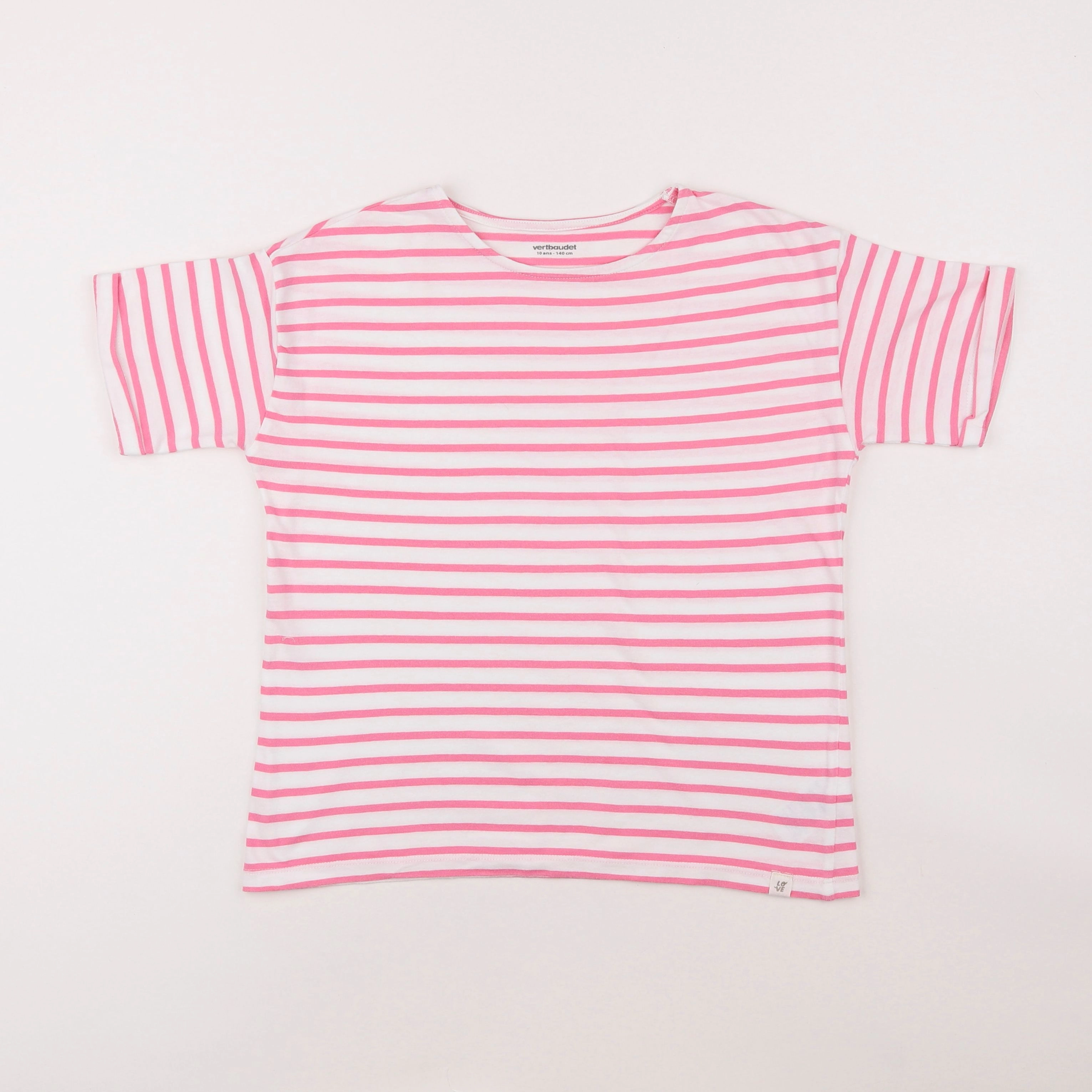 Vertbaudet - tee-shirt blanc, rose - 10 ans