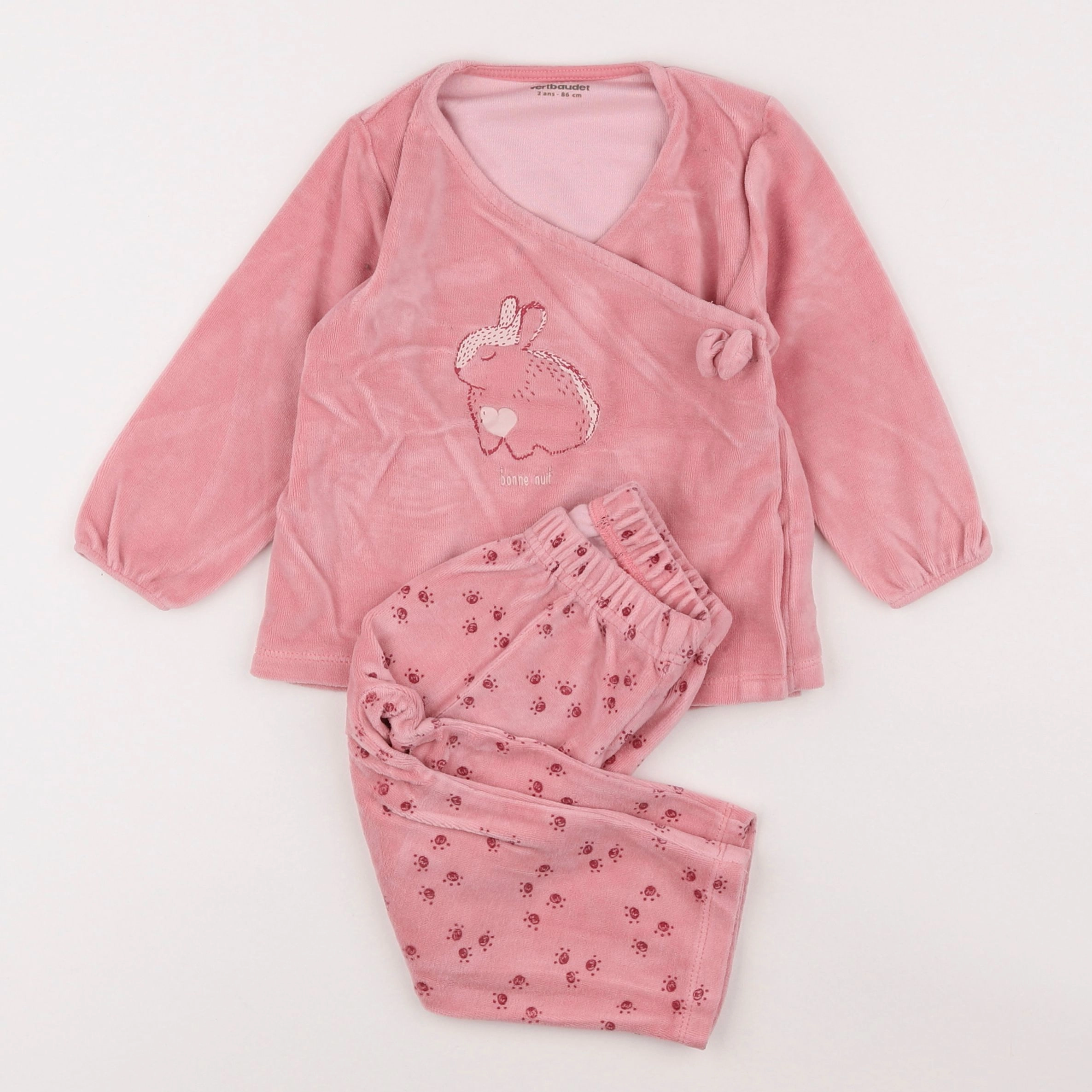 Vertbaudet - pyjama velours rose - 2 ans