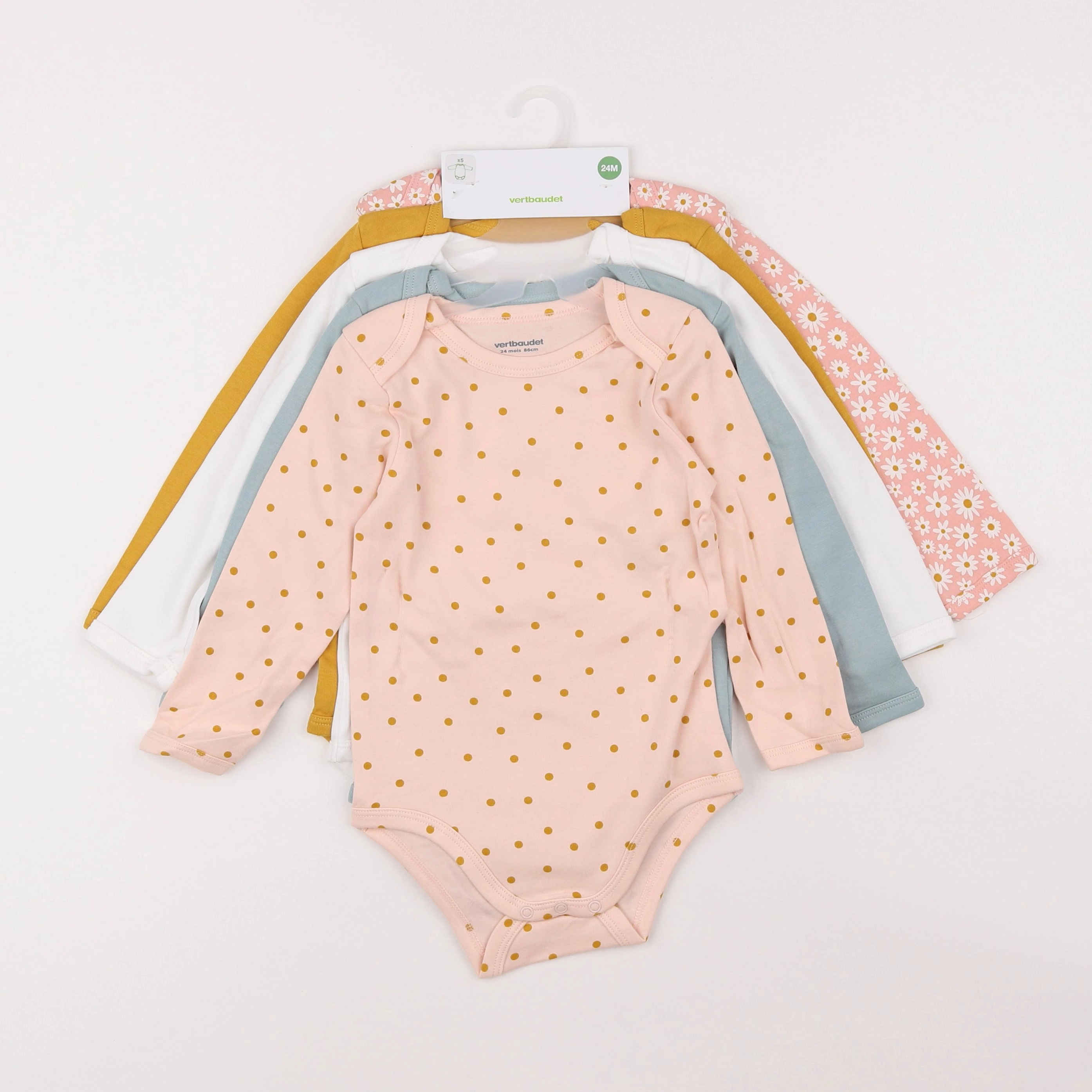 Vertbaudet - lot de 5 bodies en coton multicolore - 2 ans