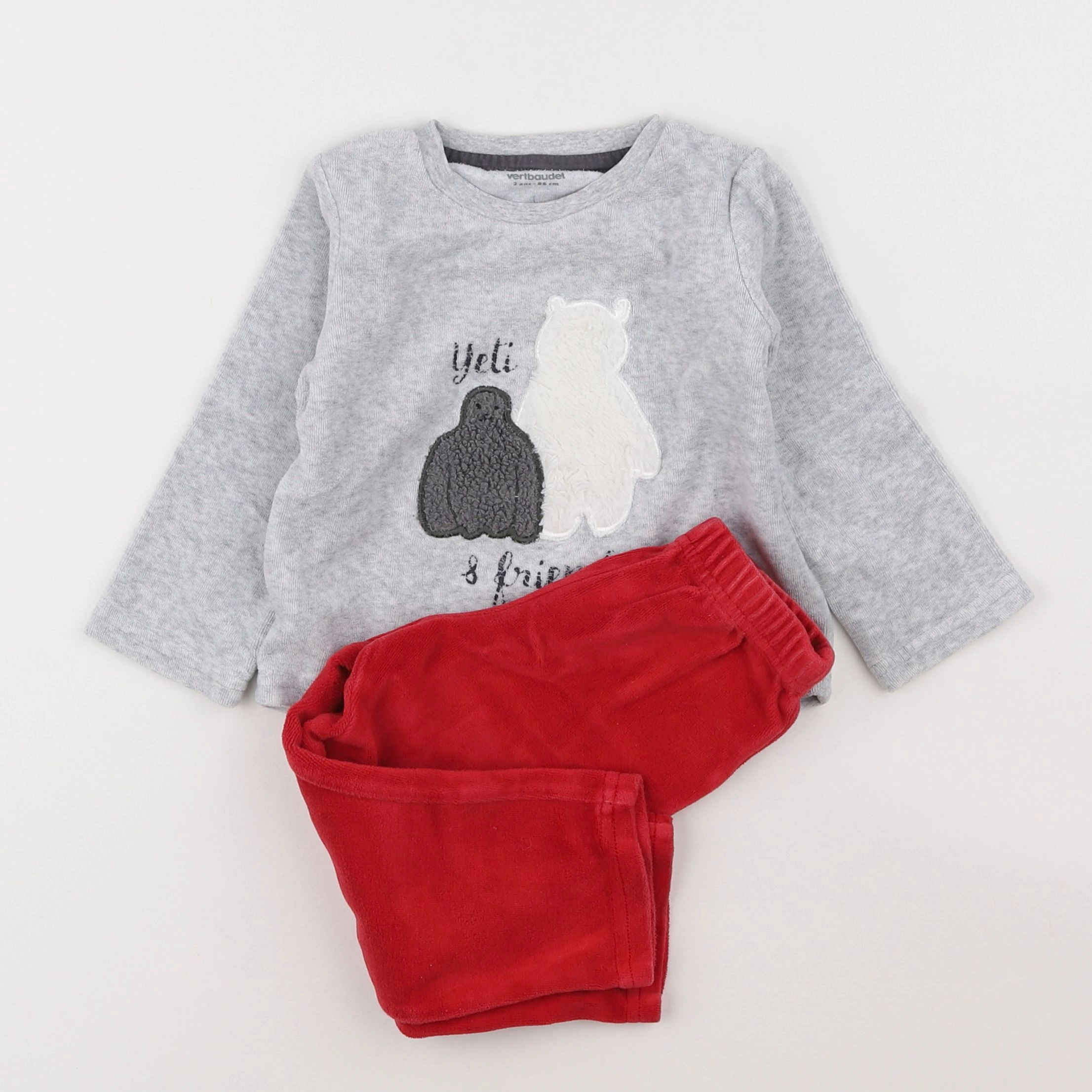 Vertbaudet - pyjama velours gris - 2 ans