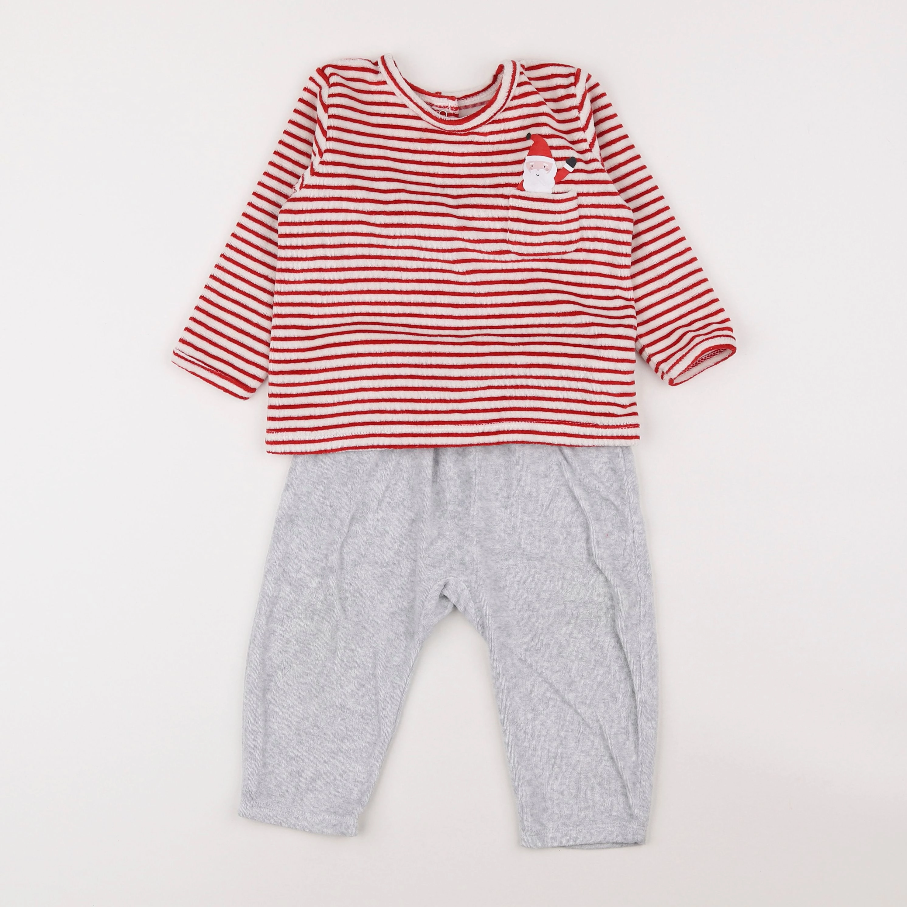 Vertbaudet - pyjama velours rouge, gris - 18 mois