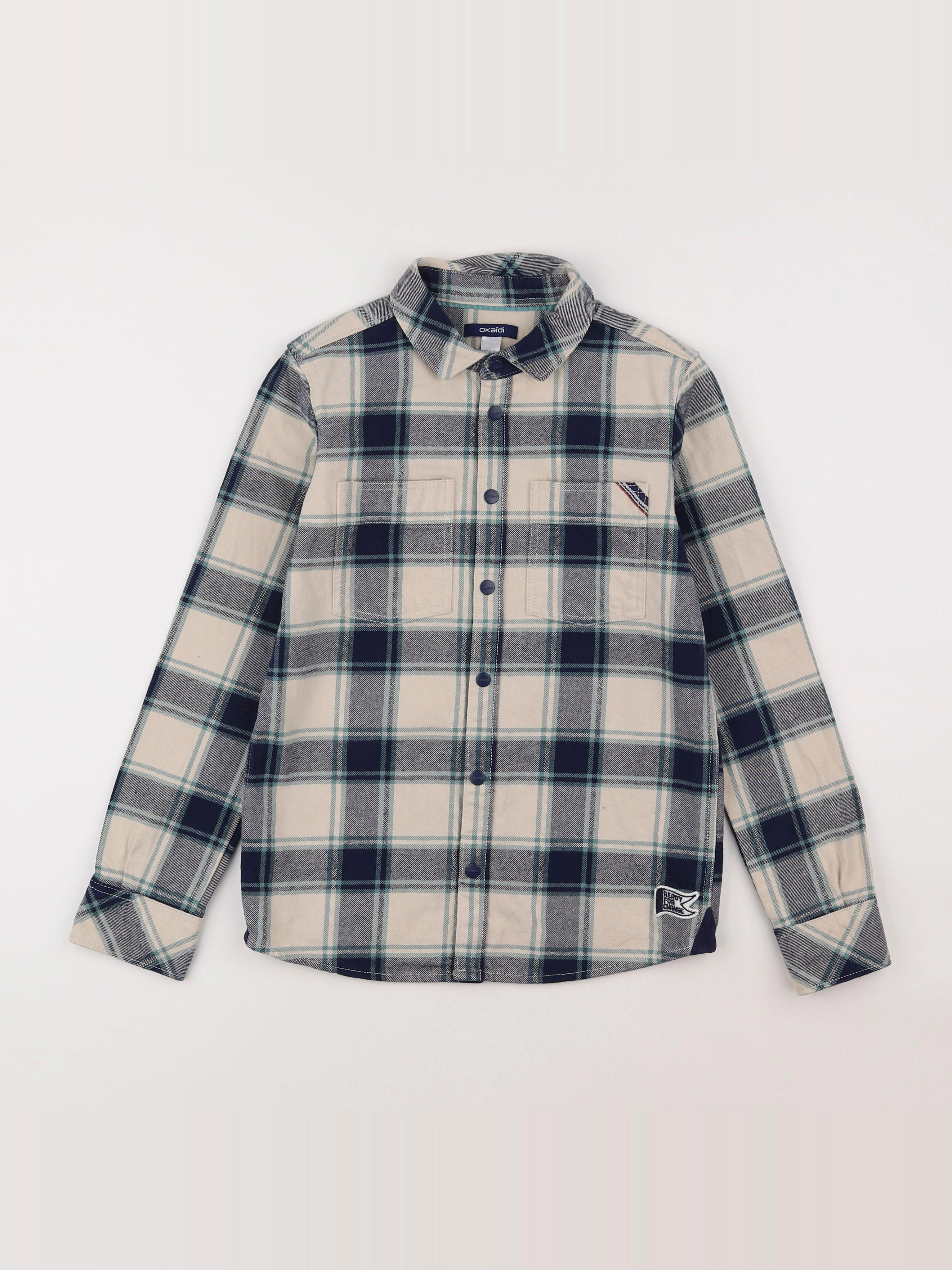Okaidi - chemise beige, bleu - 10 ans