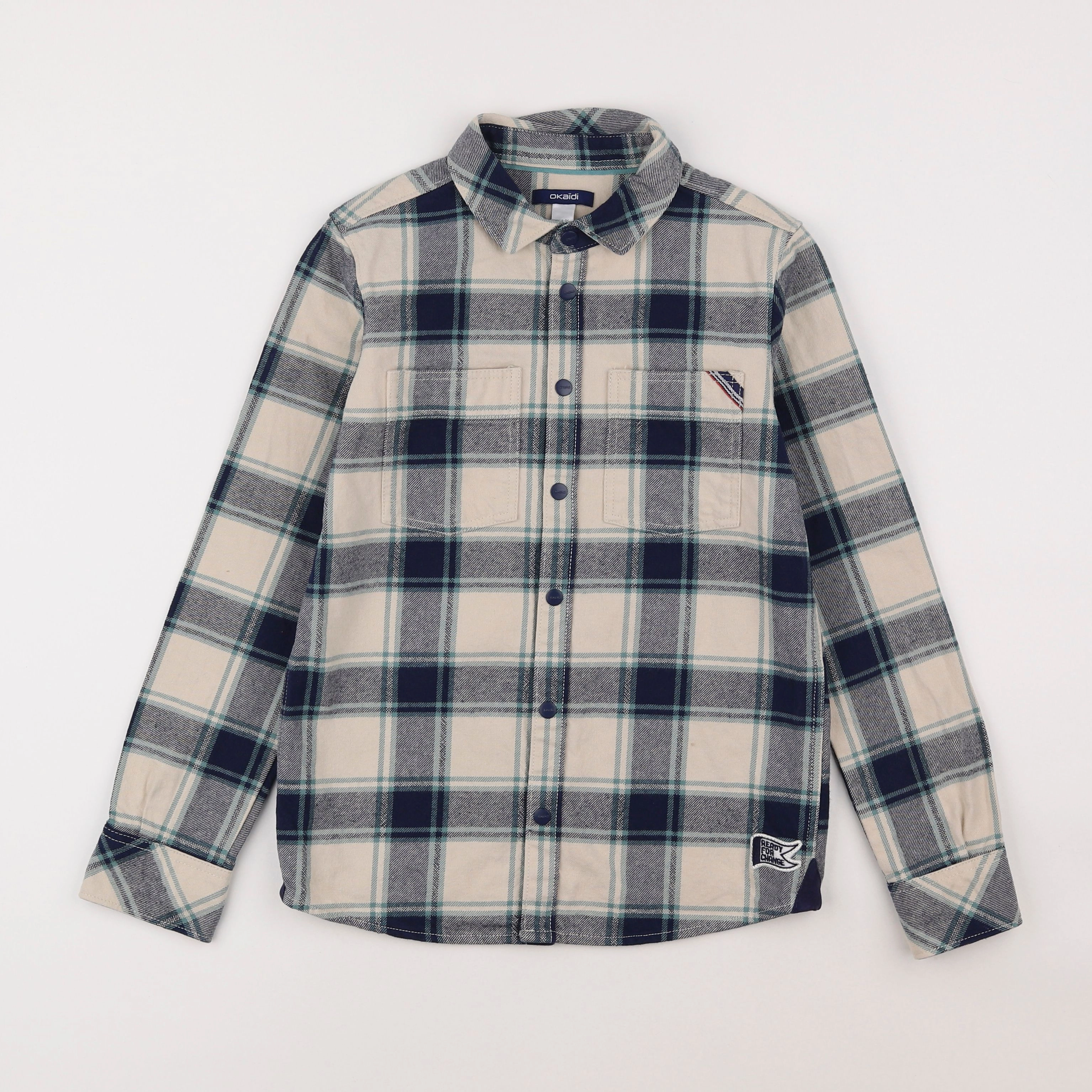 Okaidi - chemise beige, bleu - 10 ans