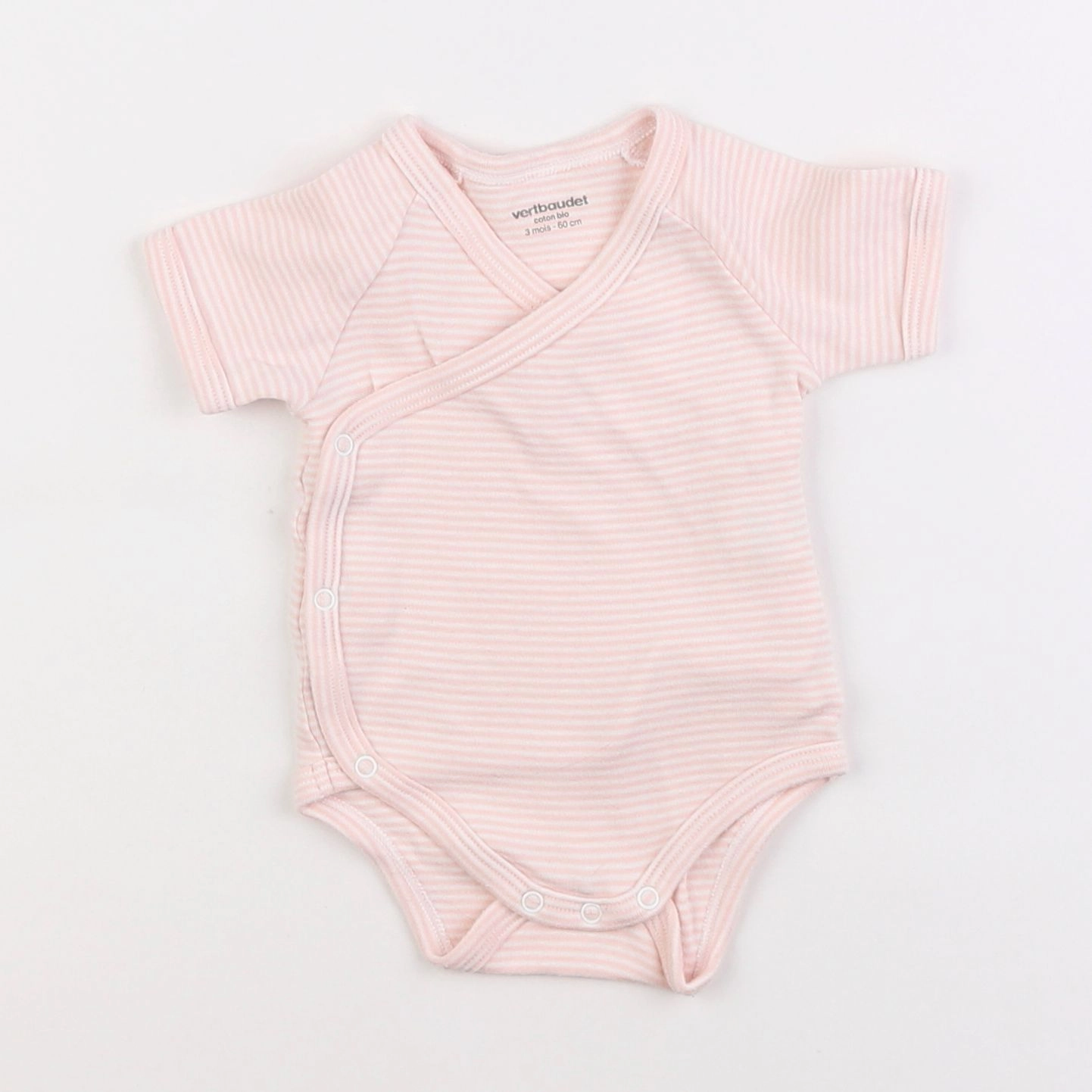 Vertbaudet - body blanc, rose - 3 mois