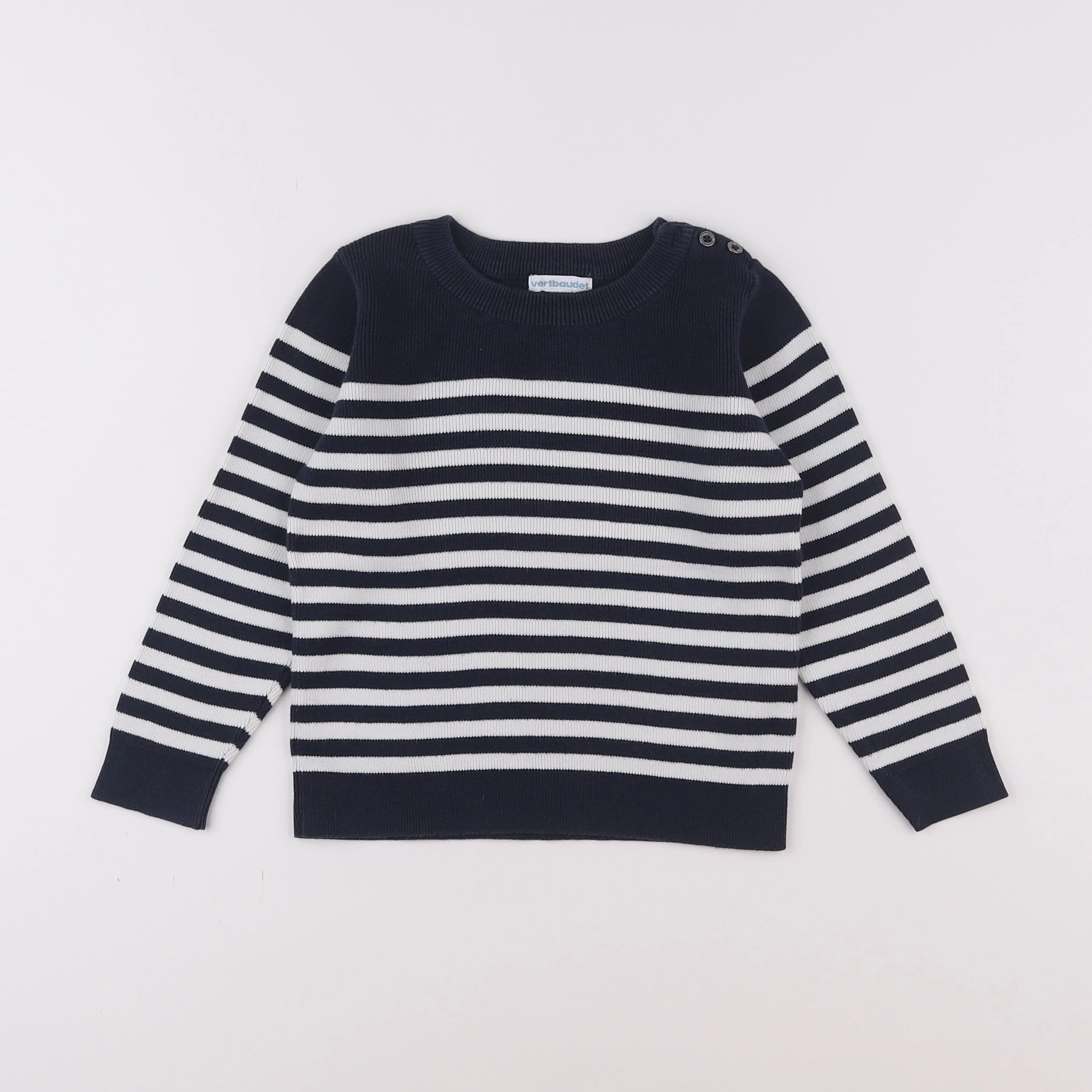 Vertbaudet - pull bleu, blanc - 3 ans