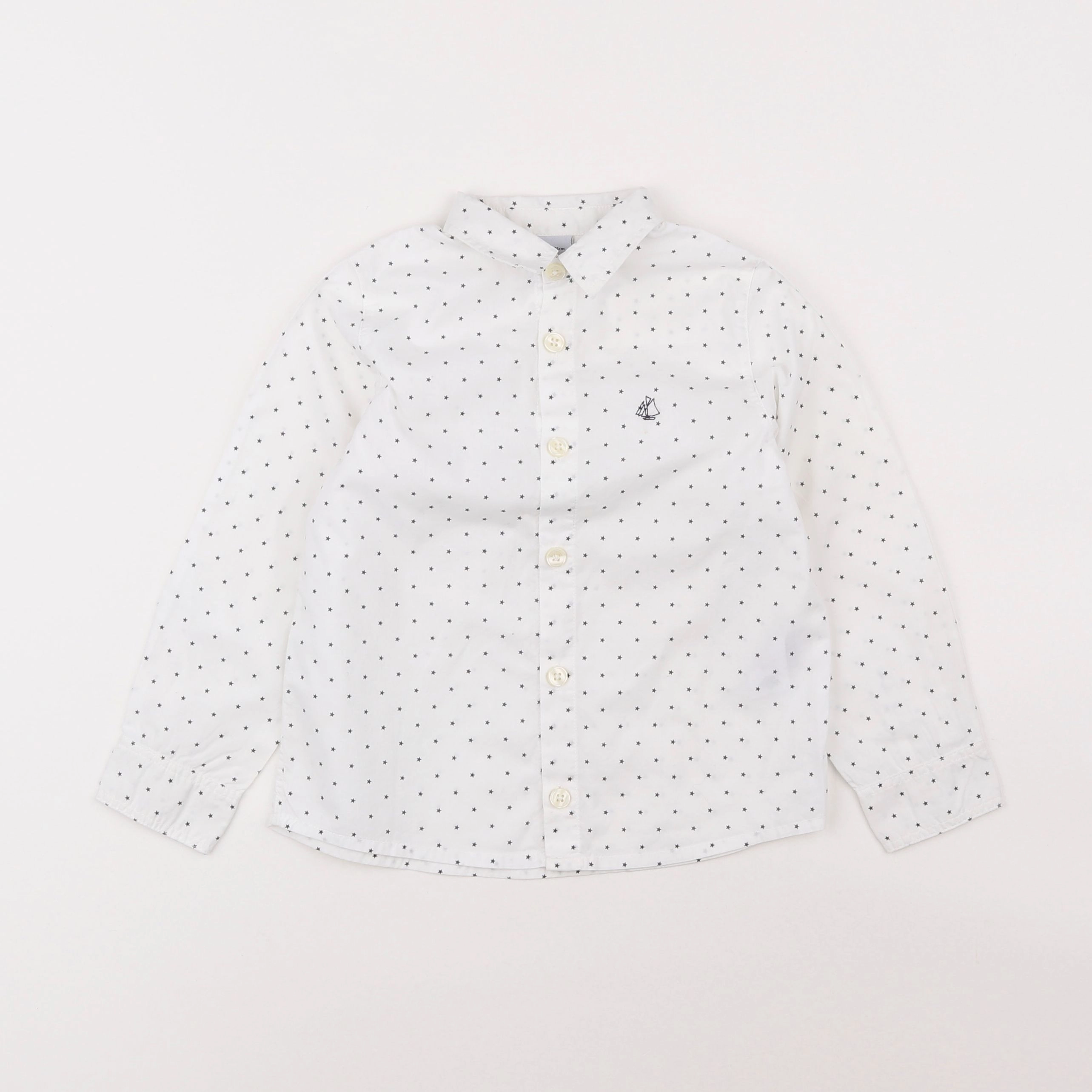 Petit Bateau - chemise blanc, bleu - 4 ans