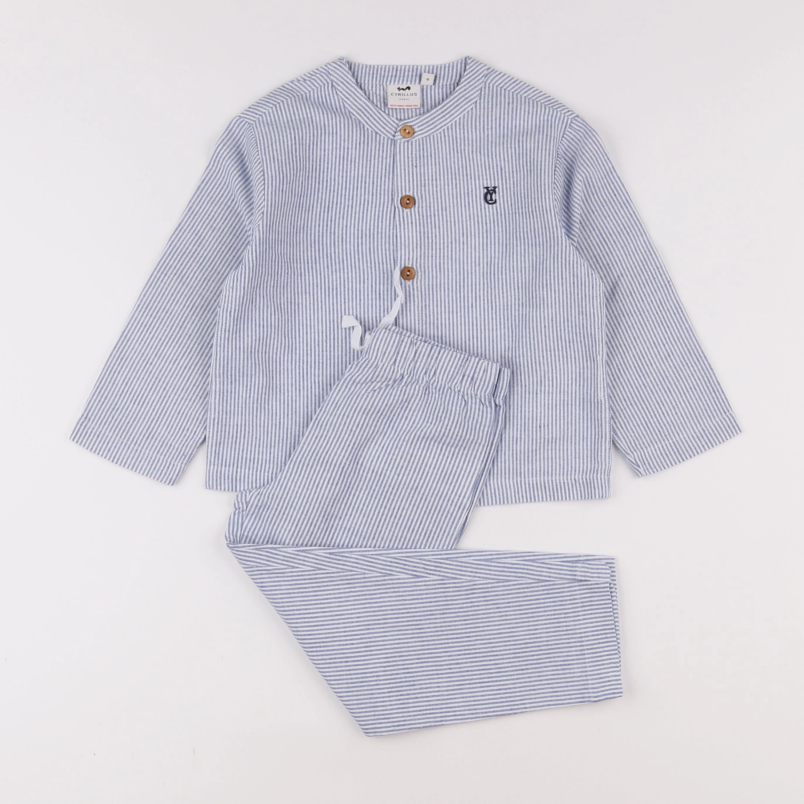 Cyrillus - pyjama coton blanc, bleu - 4 ans