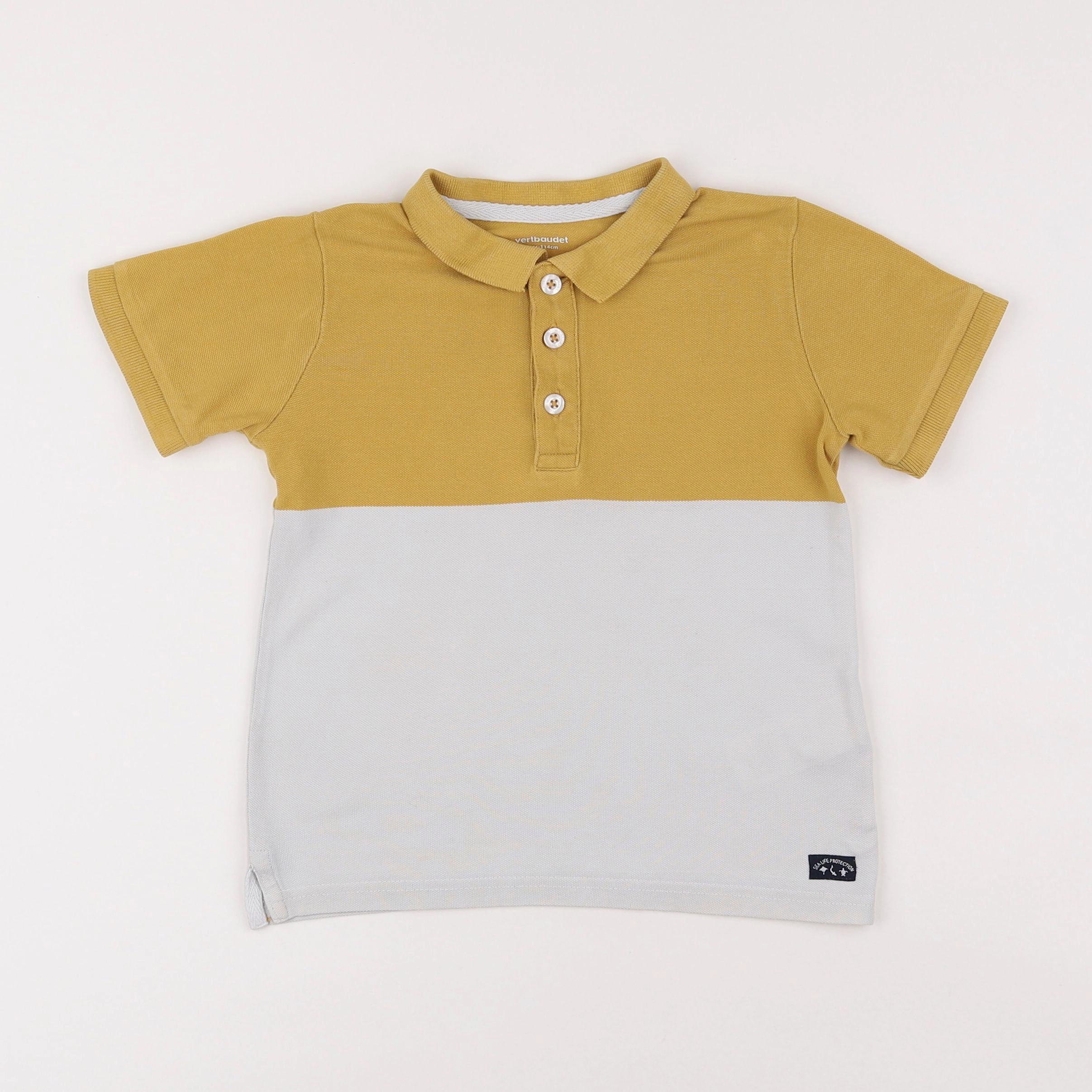 Vertbaudet - polo blanc, jaune - 6 ans