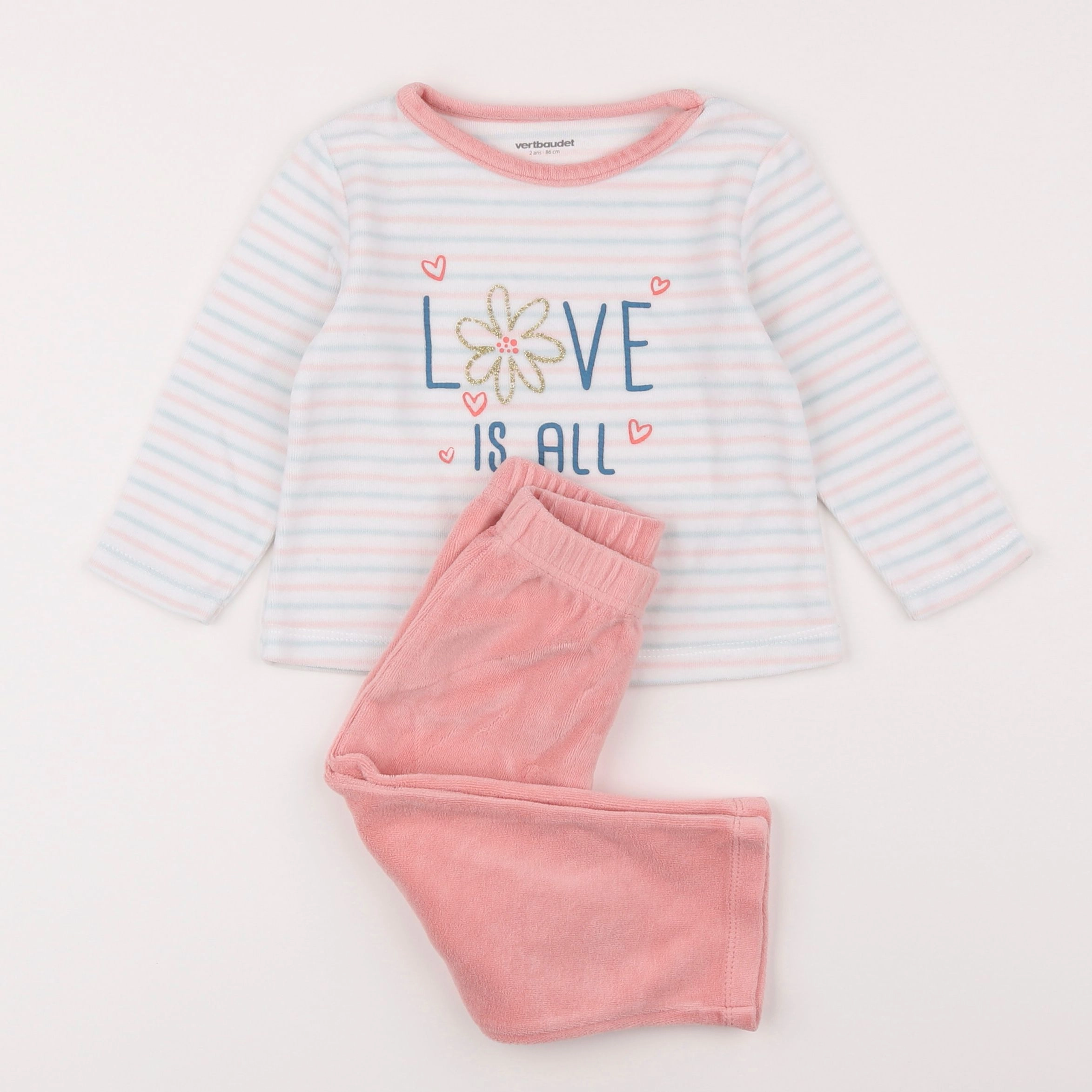 Vertbaudet - pyjama velours rose - 2 ans