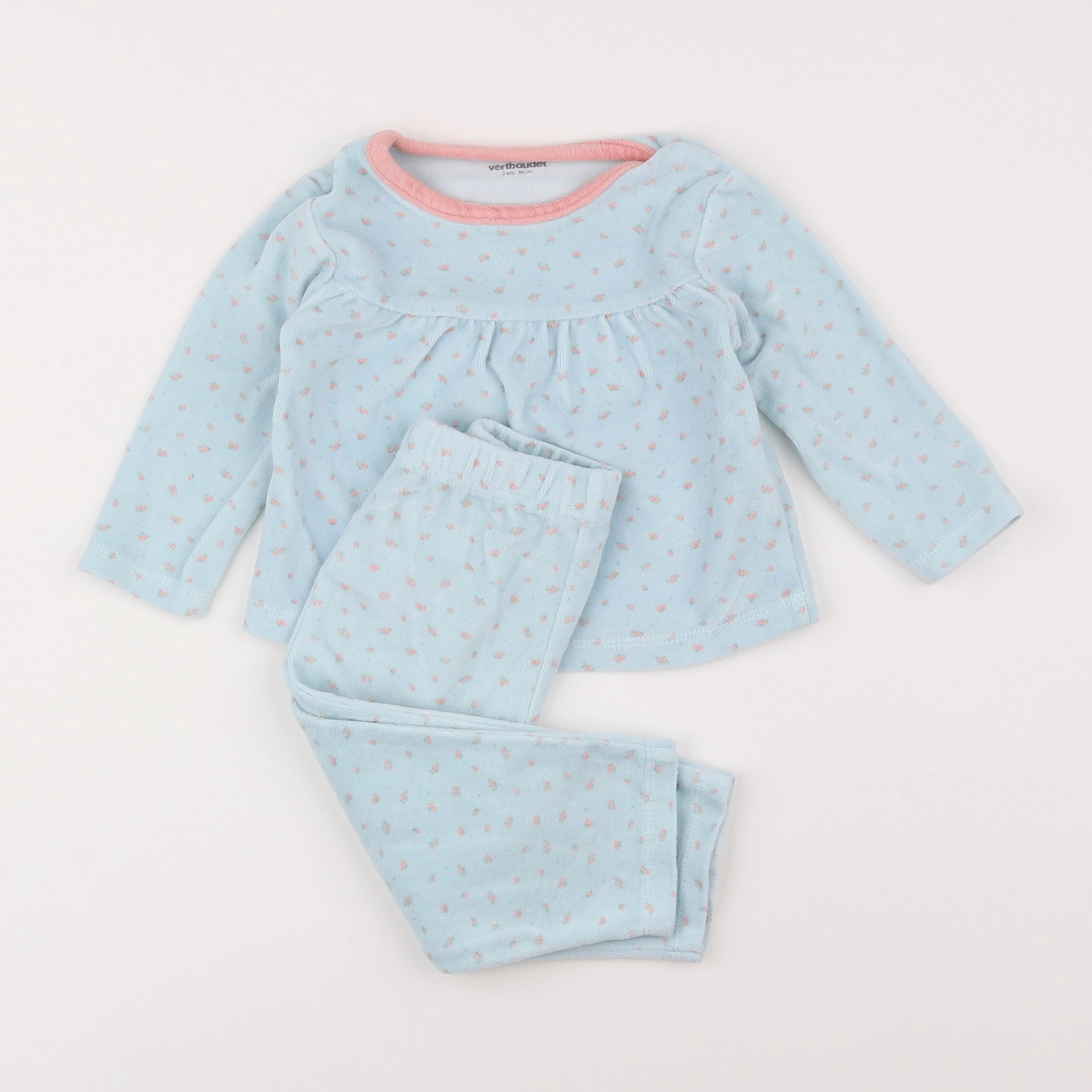 Vertbaudet - pyjama velours rose, bleu - 2 ans