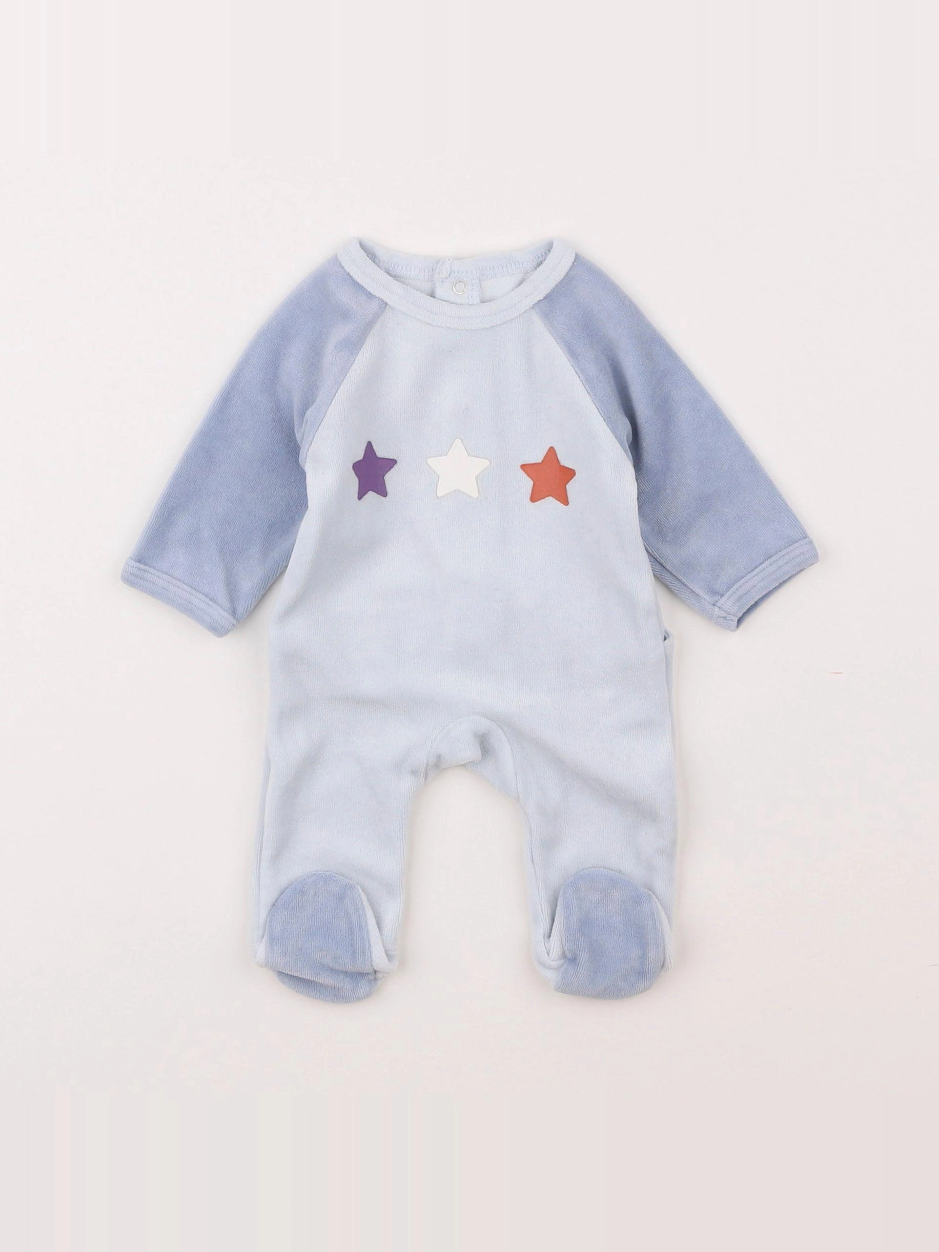 Vertbaudet - pyjama velours bleu - 0 mois