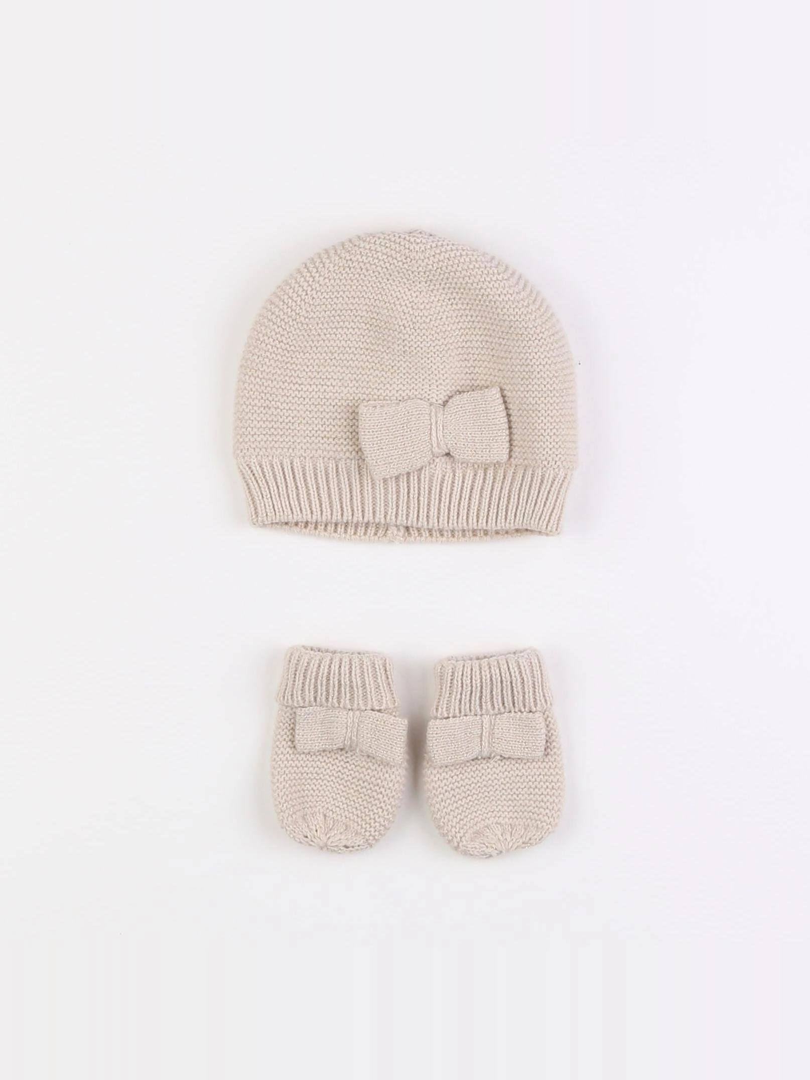 Vertbaudet - ensemble bonnet/moufles beige - 12/18 mois