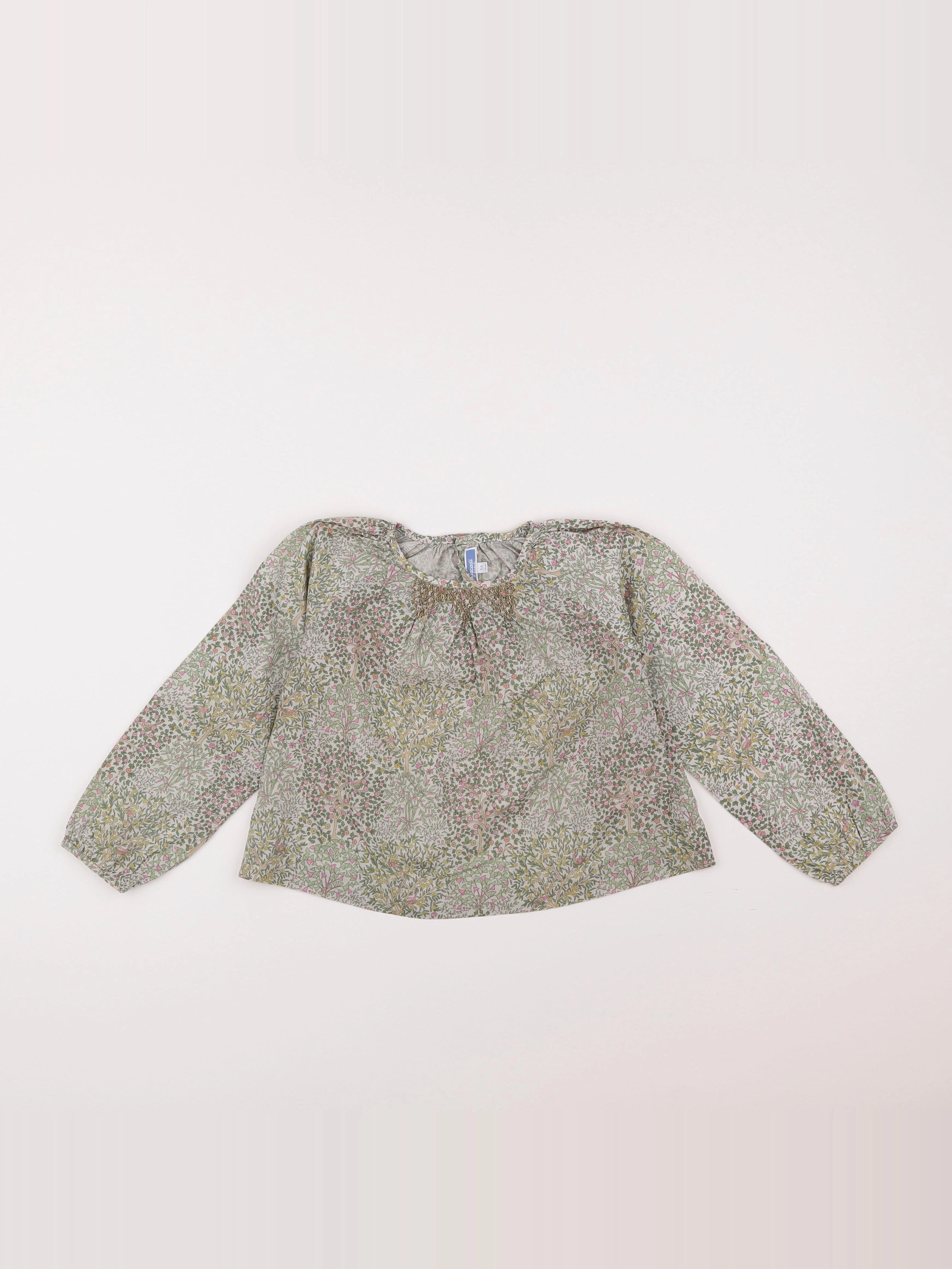Jacadi - blouse liberty vert, rose - 6 ans