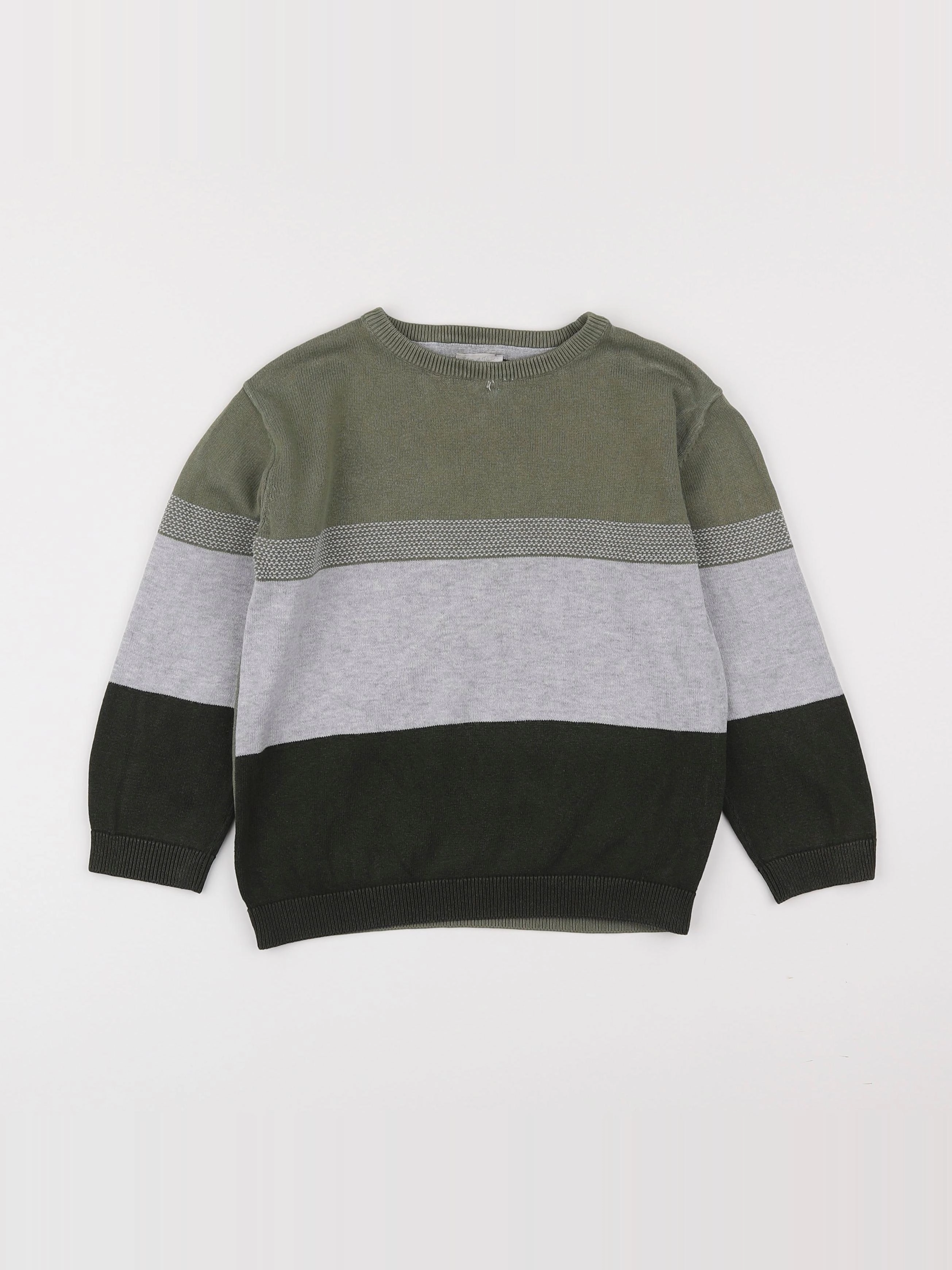 Eden & Victor - pull gris, vert - 8 ans