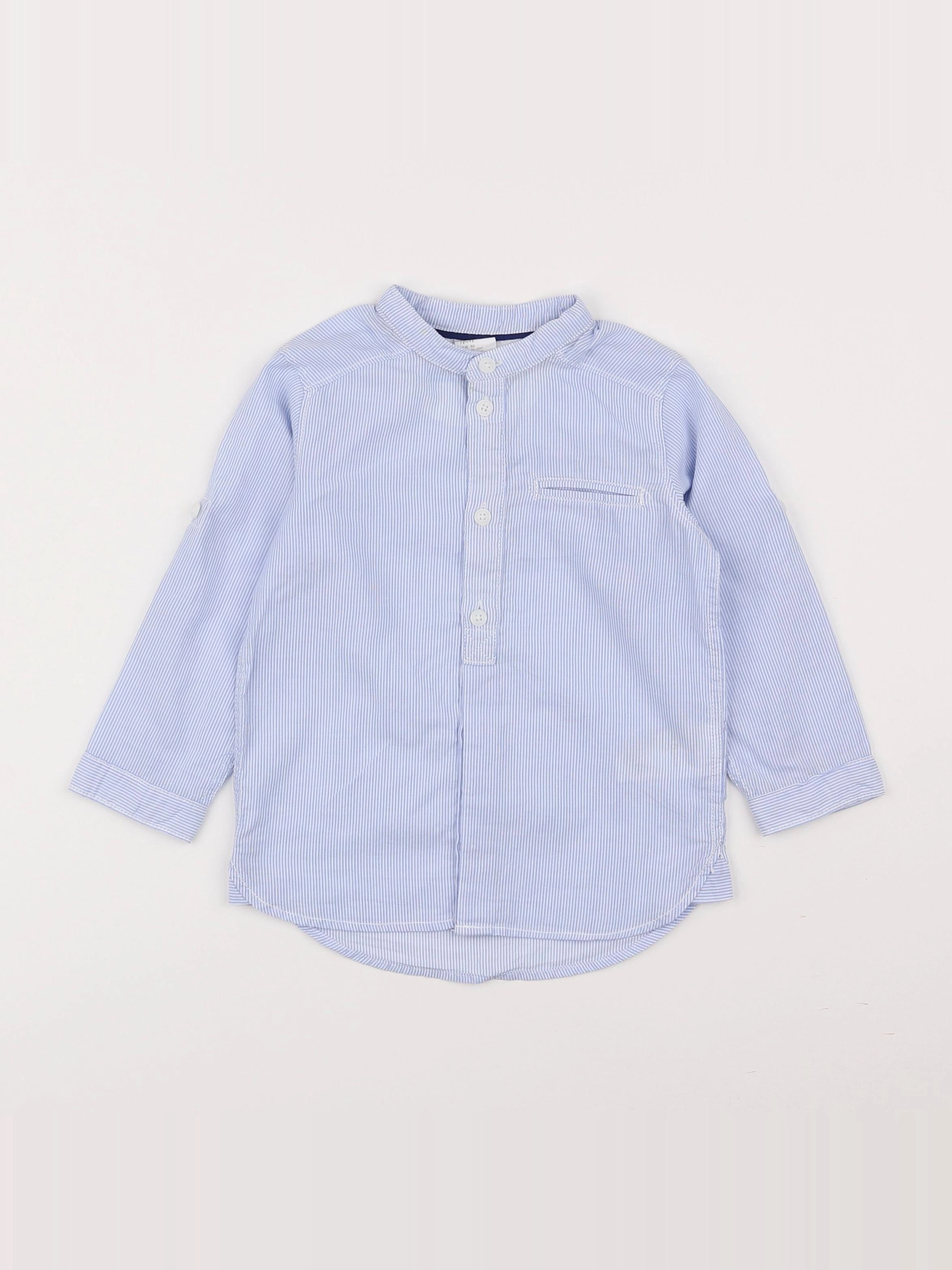 H&M - chemise blanc, bleu - 12/18 mois