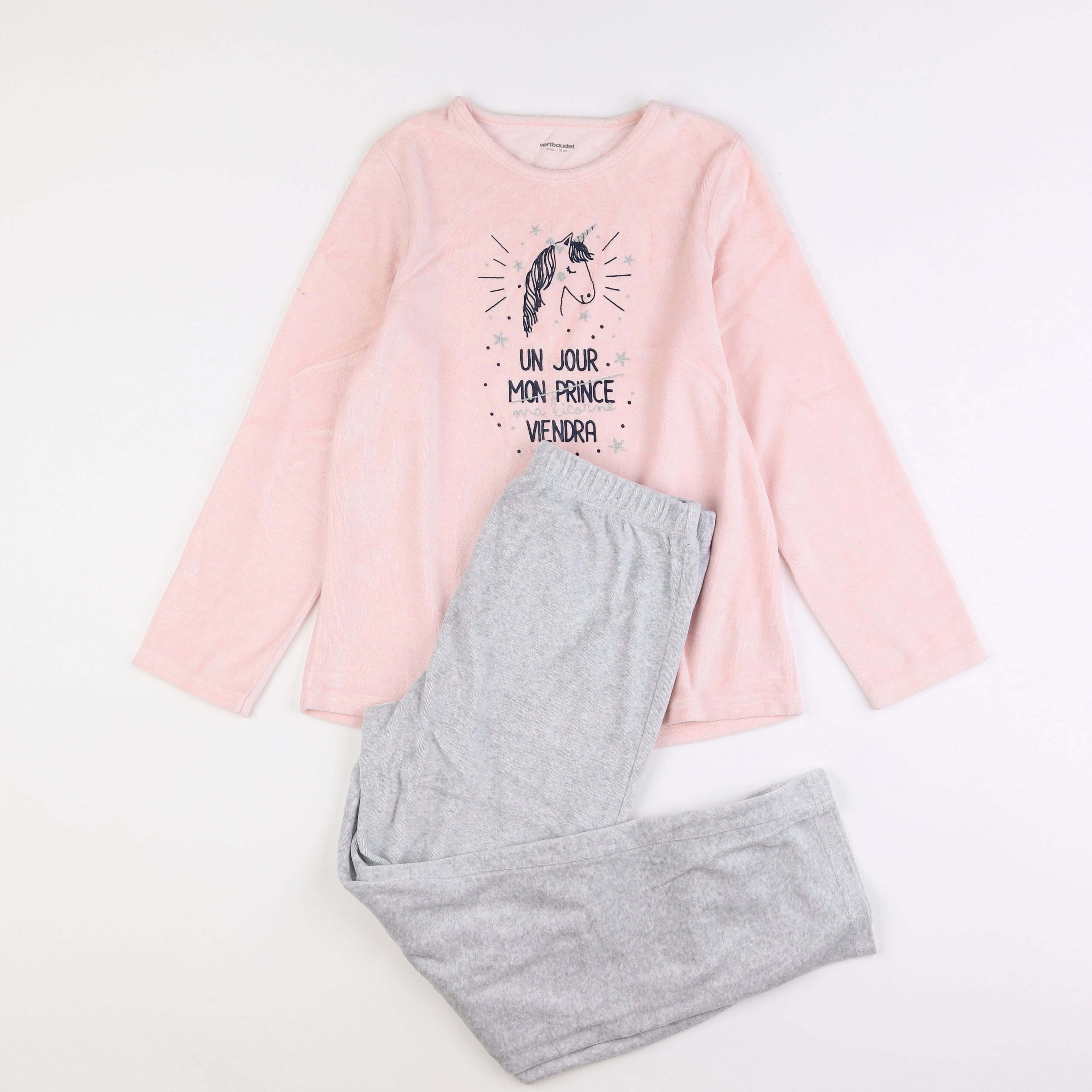 Vertbaudet - pyjama velours rose - 14 ans