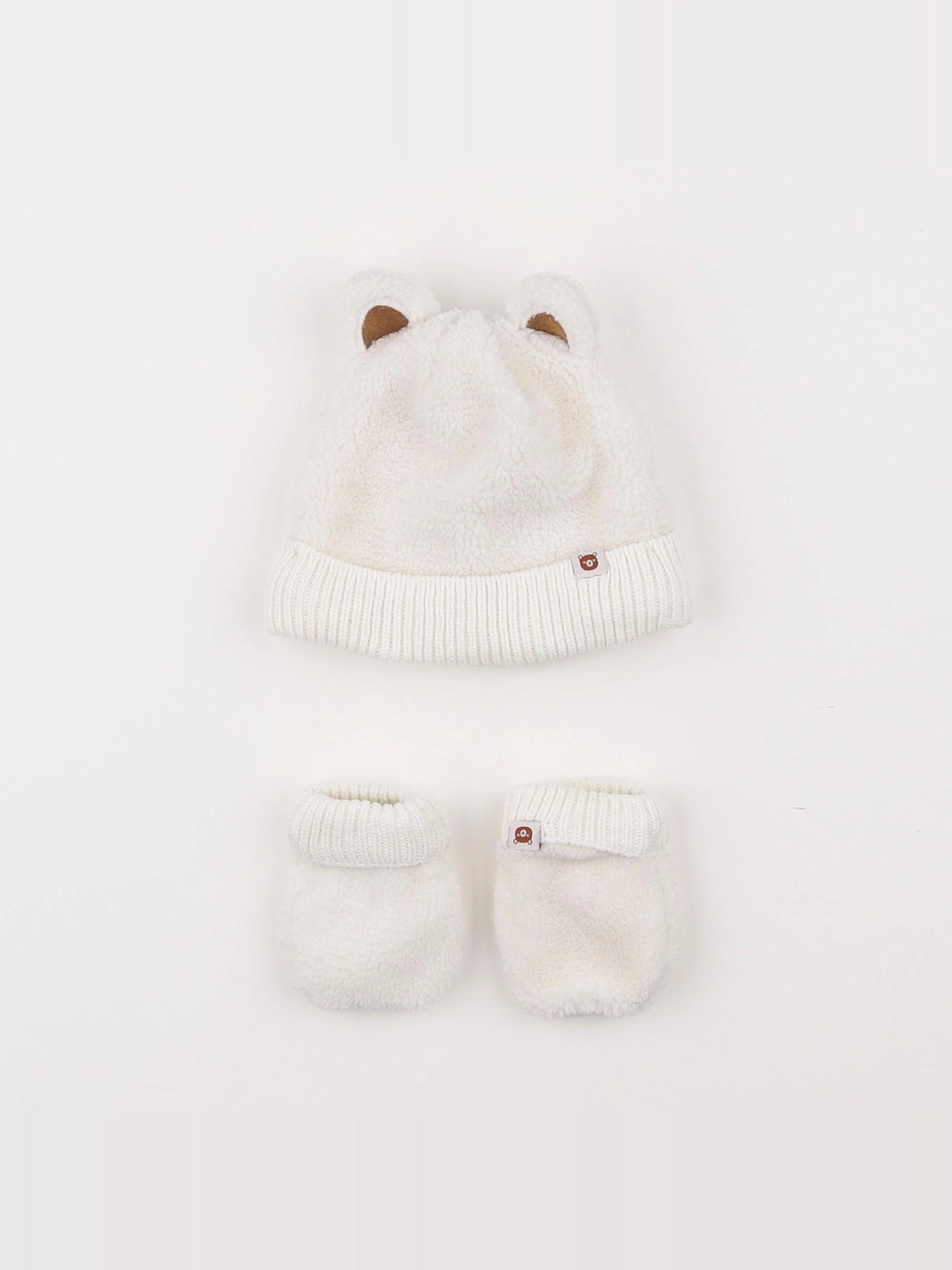Vertbaudet - ensemble bonnet/moufles blanc - 12/18 mois