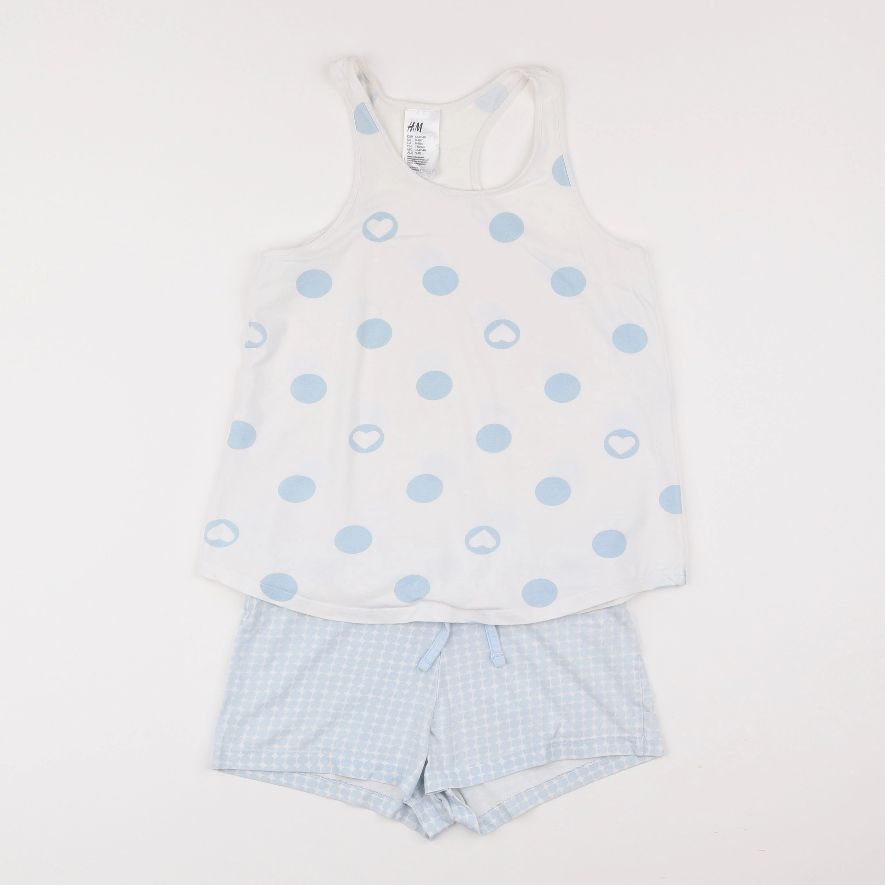 H&M - pyjama coton blanc, bleu - 8/10 ans