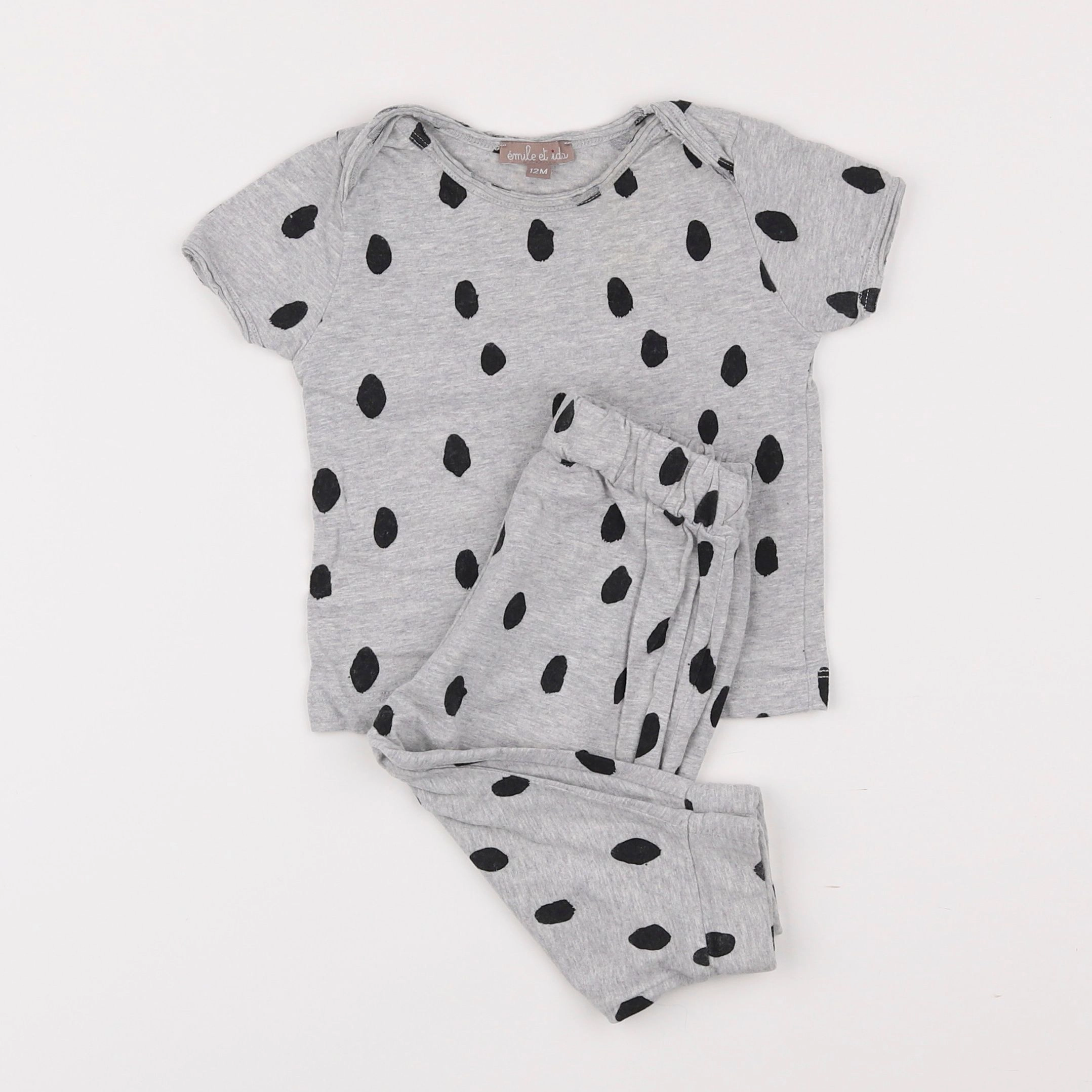 Emile et Ida - pyjama coton gris, noir - 12 mois