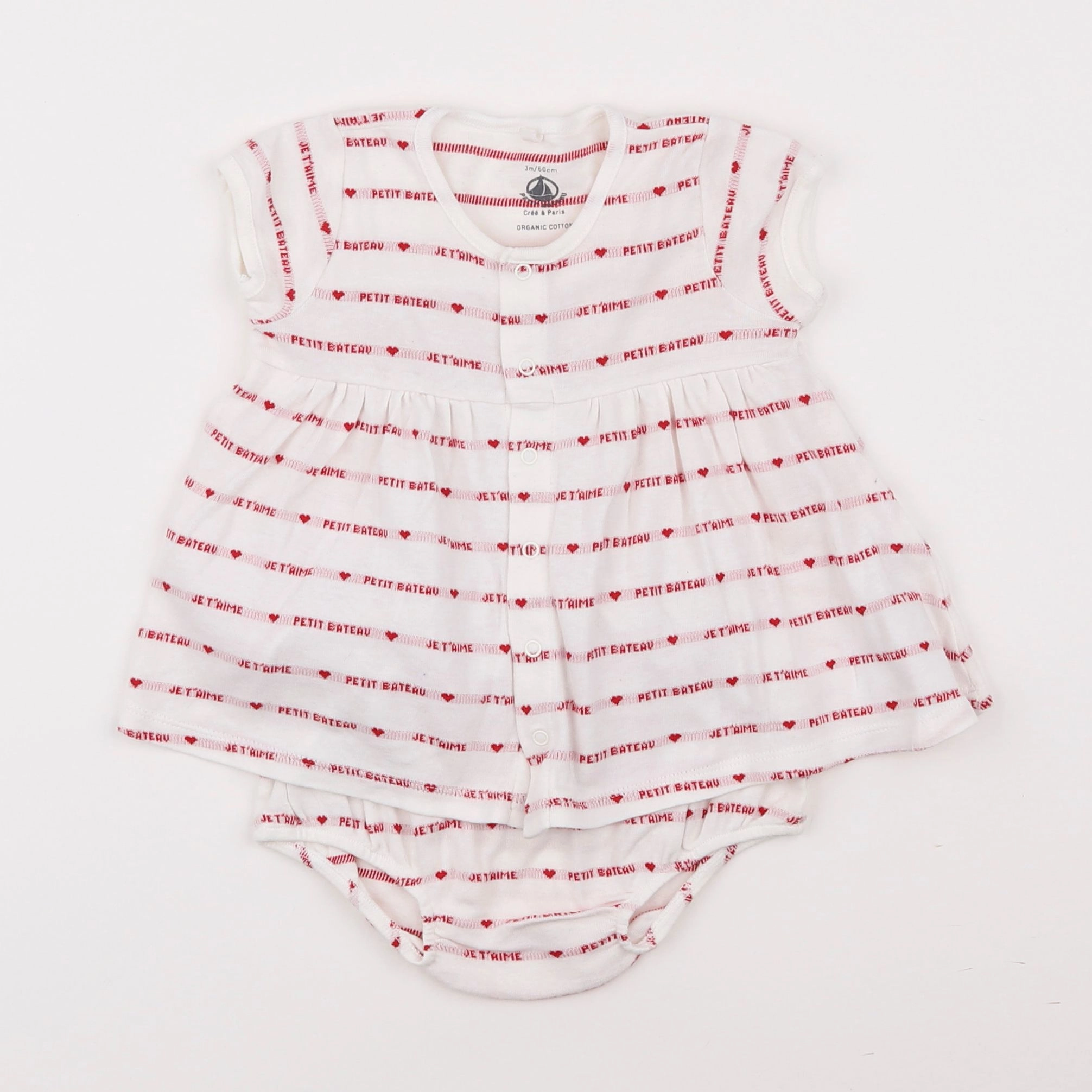 Petit Bateau - robe blanc, rouge - 3 mois