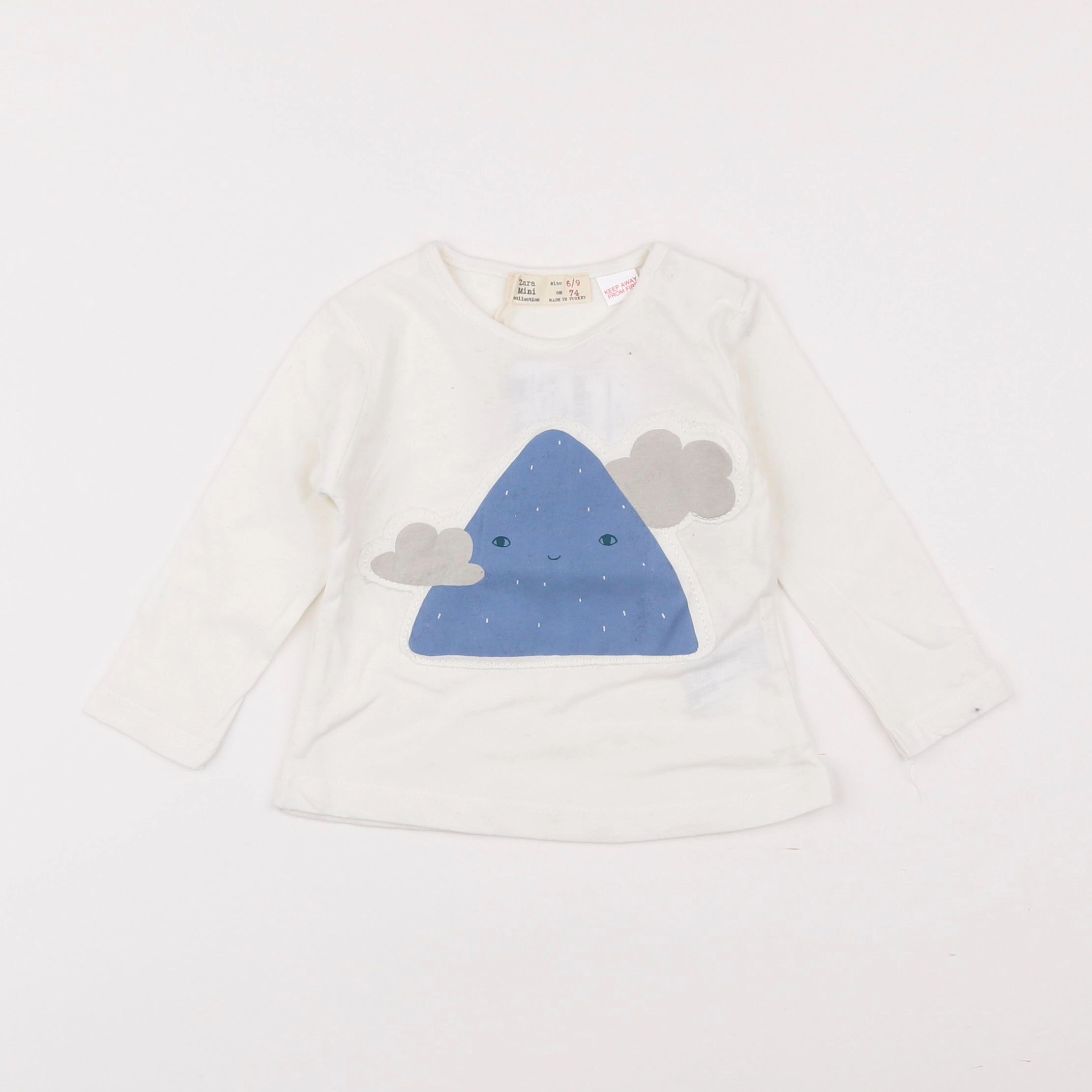 Zara - tee-shirt blanc, bleu - 6/9 mois