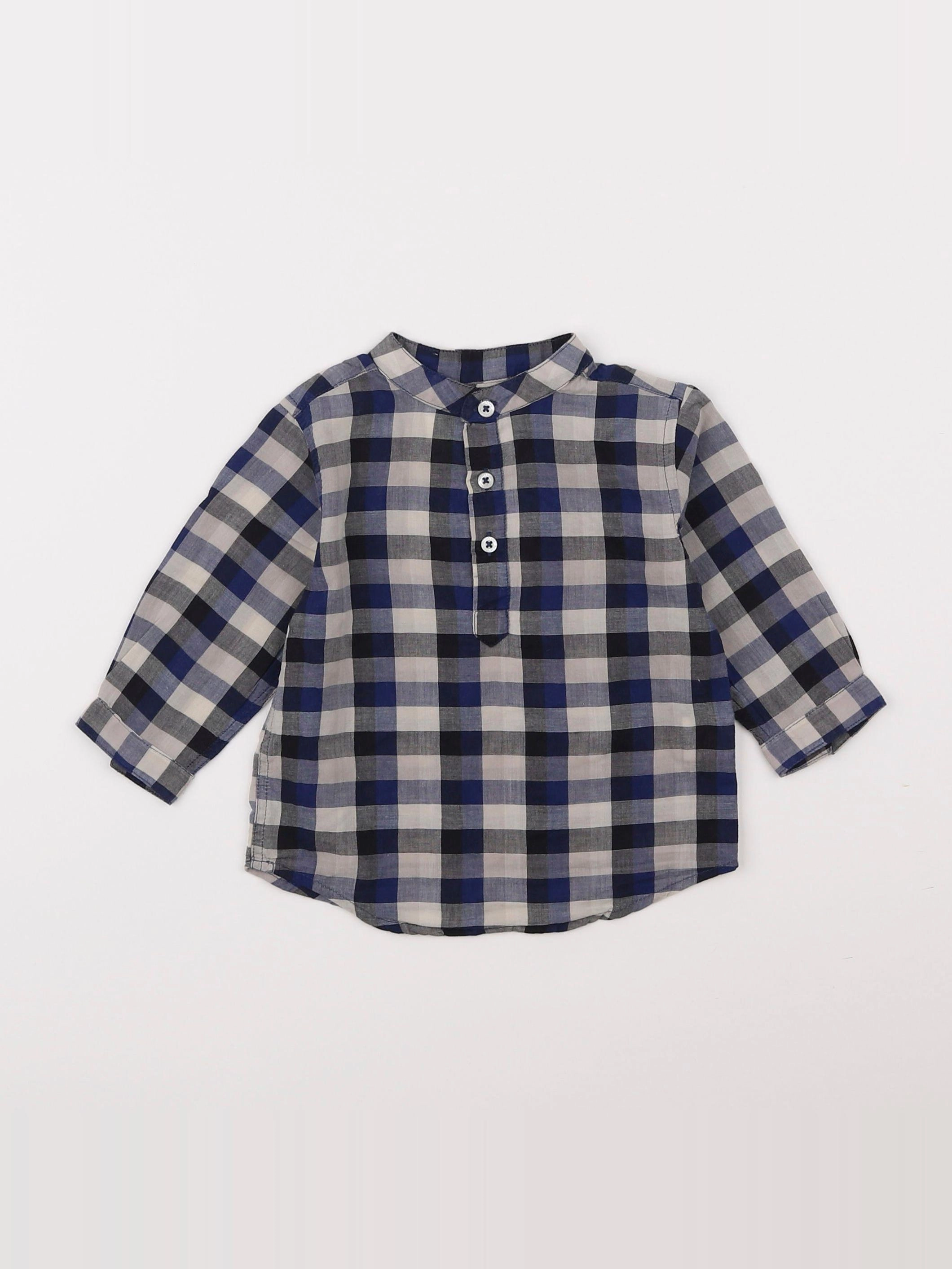 Monoprix - chemise gris, bleu - 6 mois