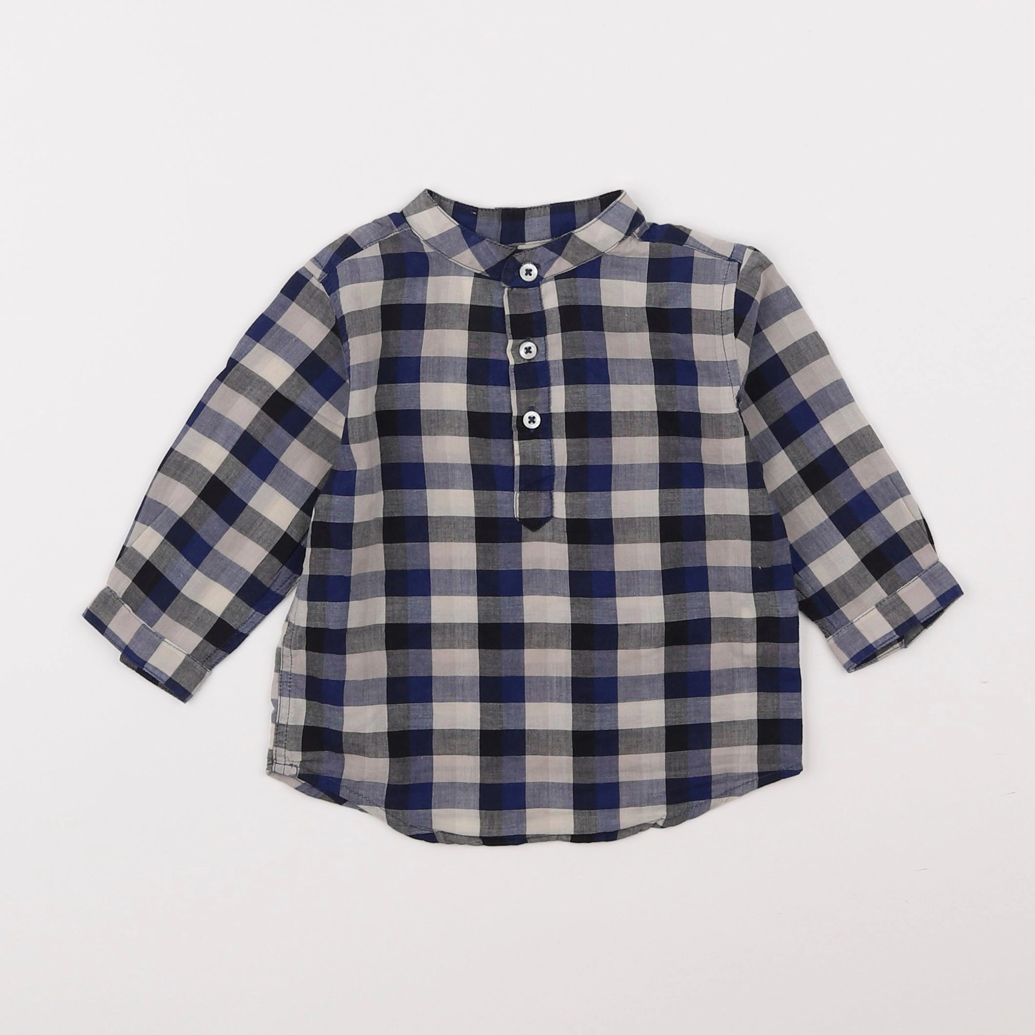 Monoprix - chemise gris, bleu - 6 mois