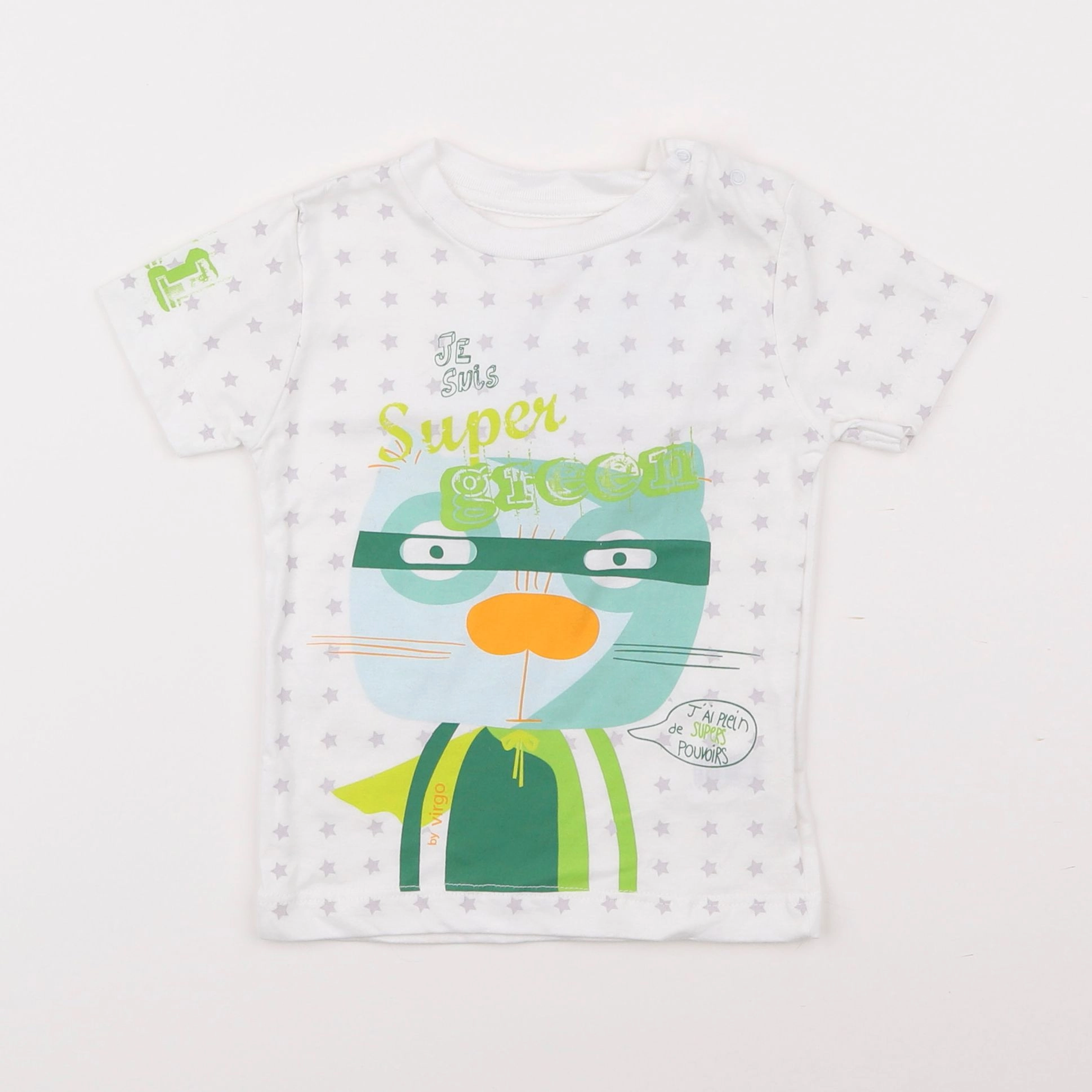 Monoprix - tee-shirt blanc, vert - 12 mois