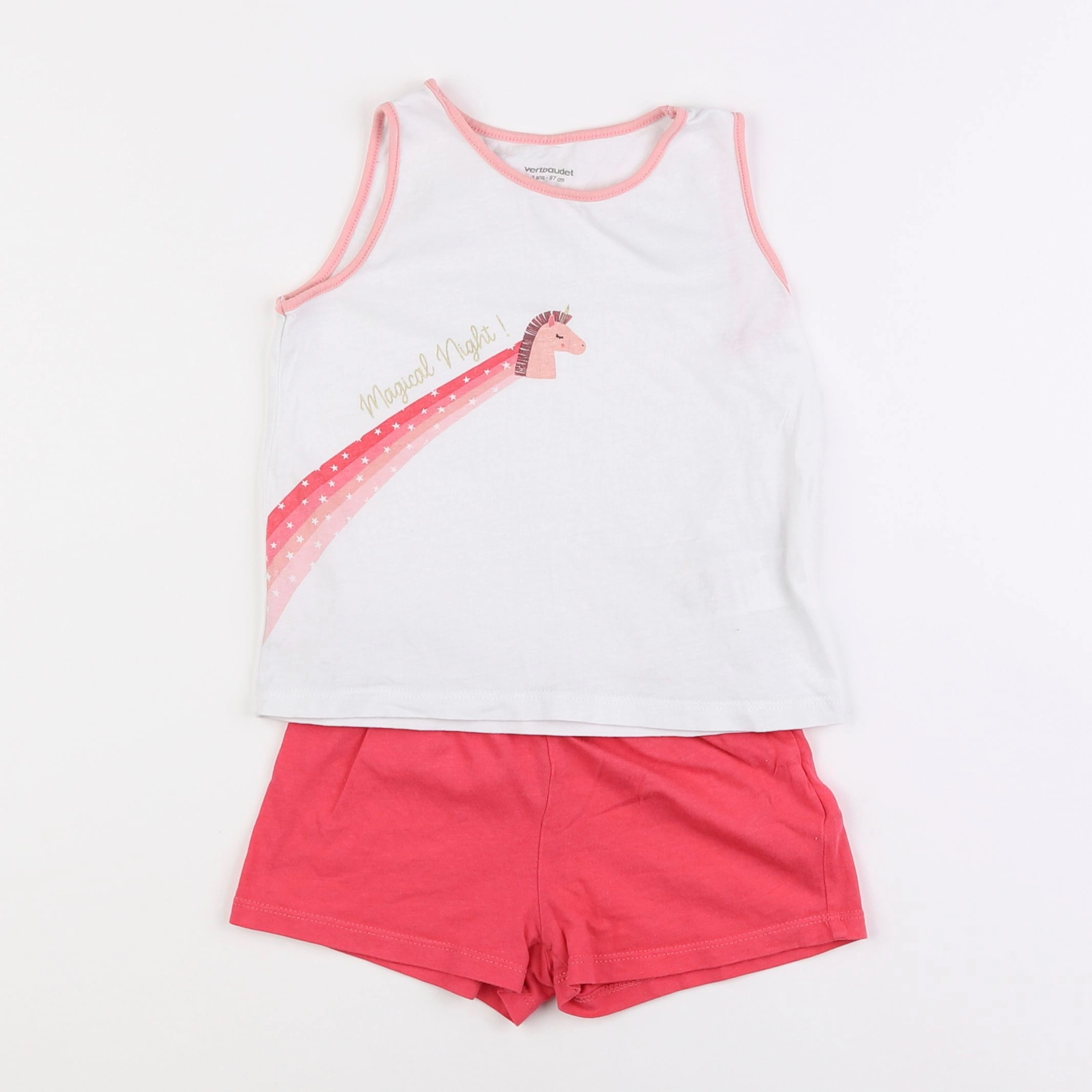 Vertbaudet - pyjama coton blanc, rose - 3 ans