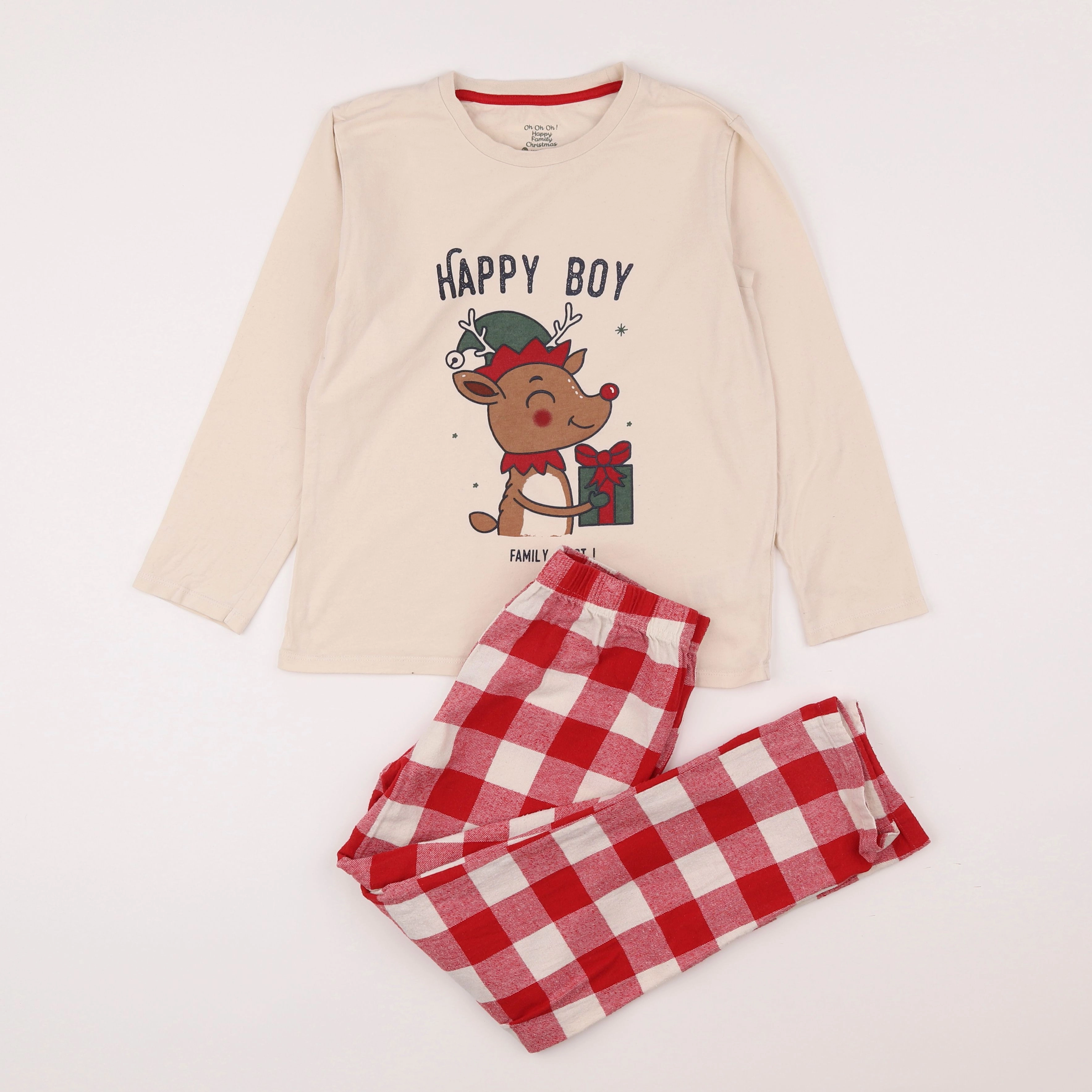 Vertbaudet - pyjama coton beige, rouge - 10 ans