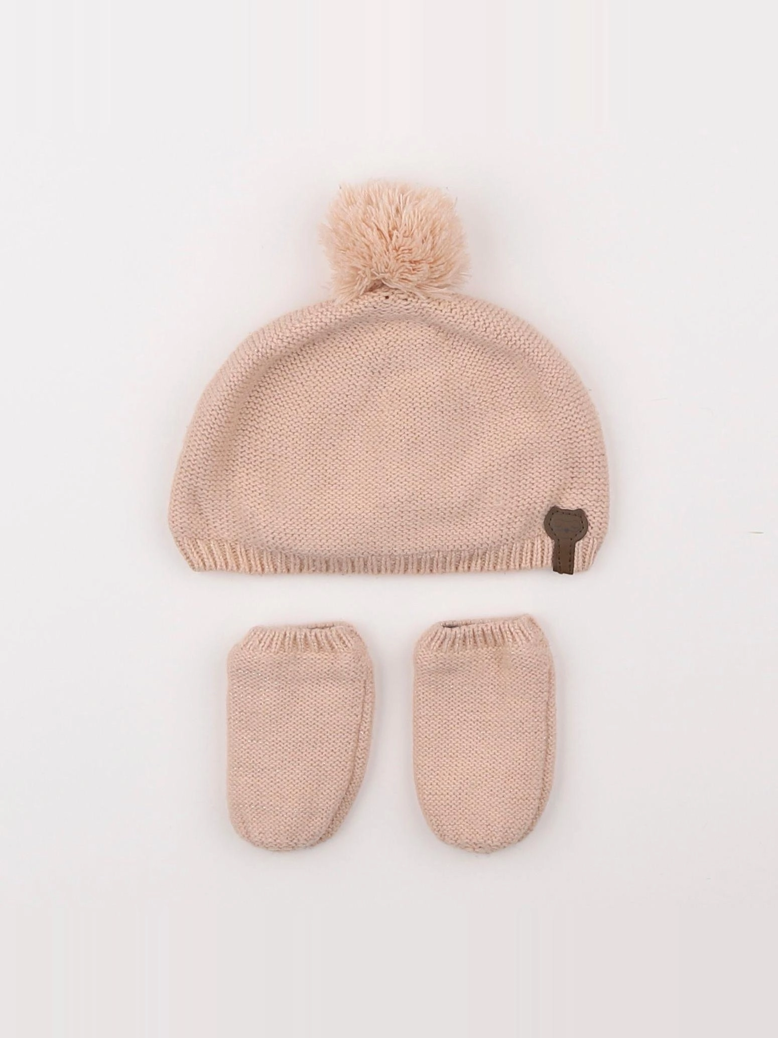 Vertbaudet - ensemble bonnet/moufles rose - 12/18 mois