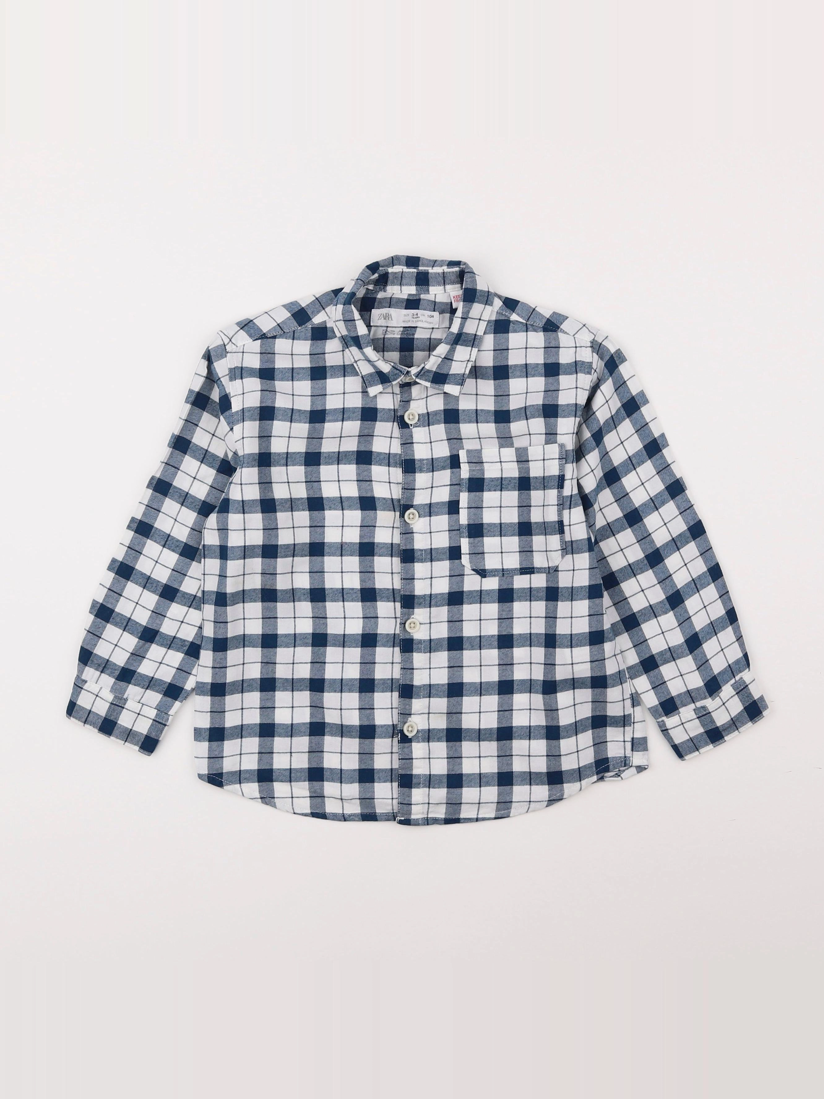 Zara - chemise blanc, bleu - 3/4 ans