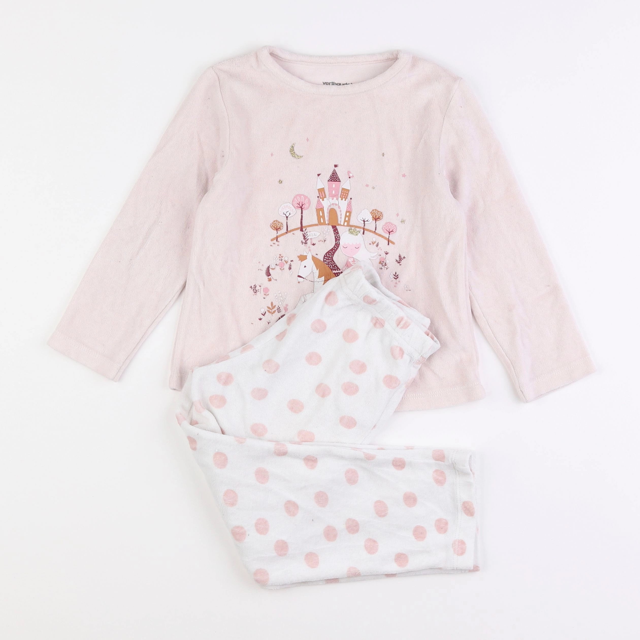 Vertbaudet - pyjama velours rose - 4 ans