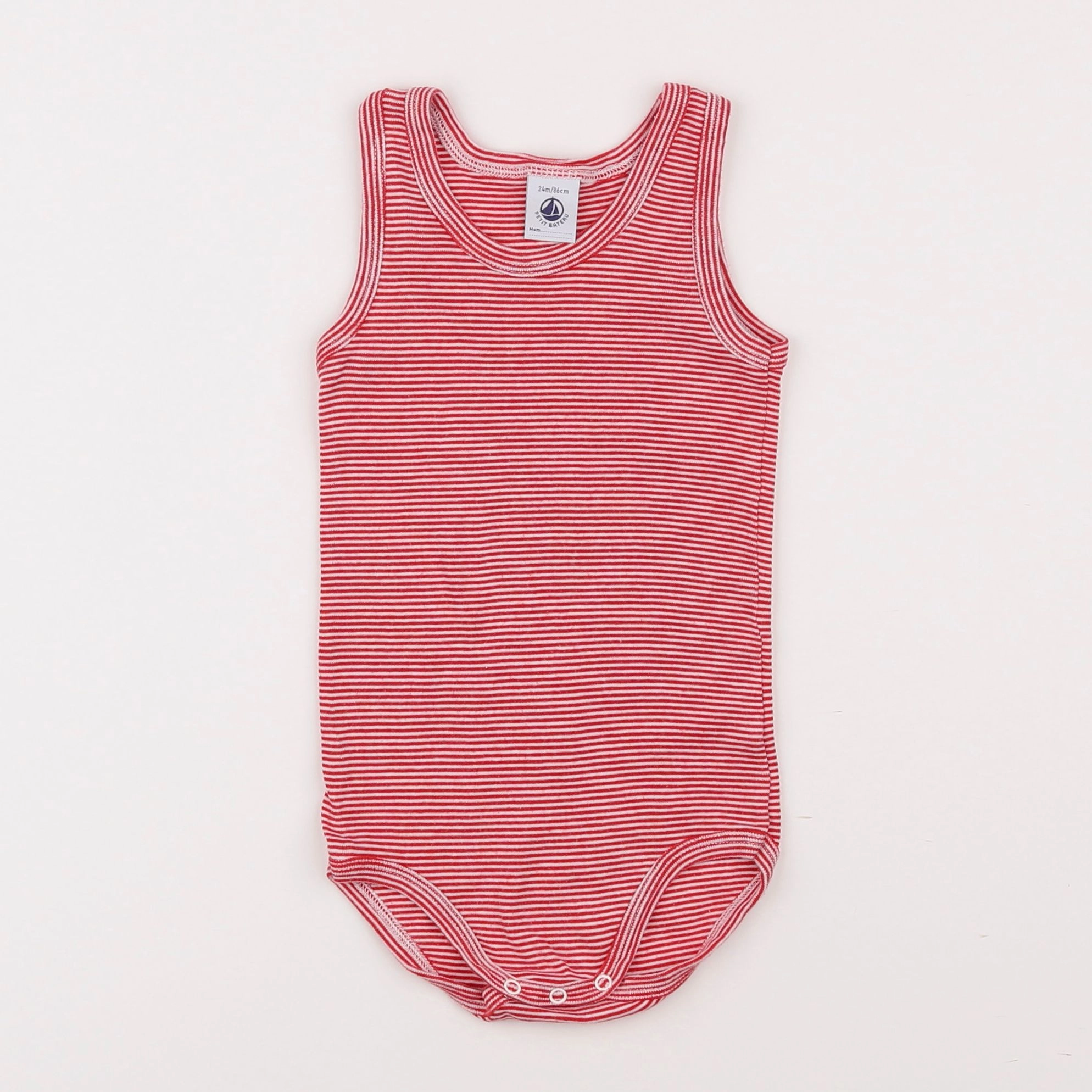 Petit Bateau - body blanc, rouge - 2 ans