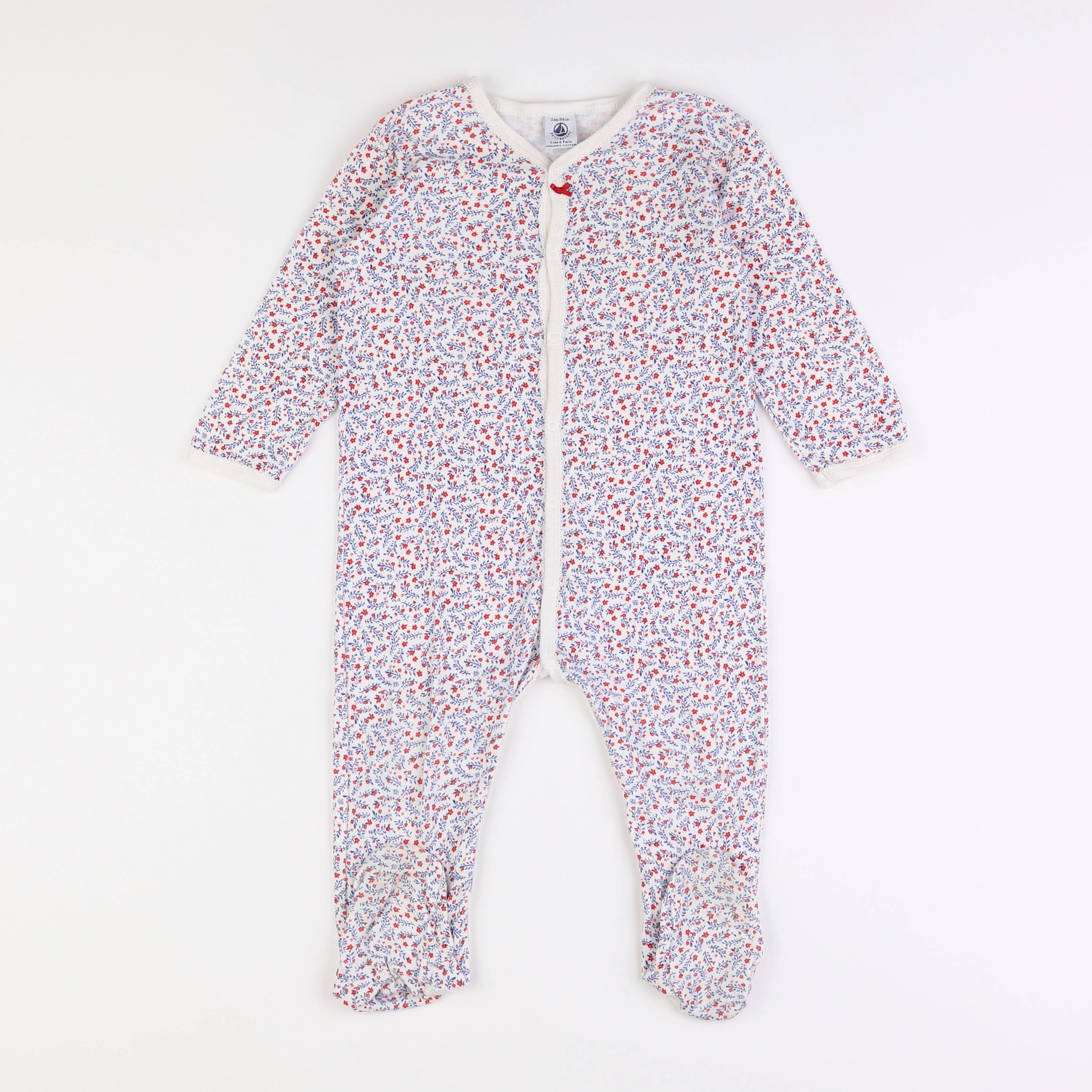 Petit Bateau - pyjama coton blanc, bleu, rouge - 2 ans